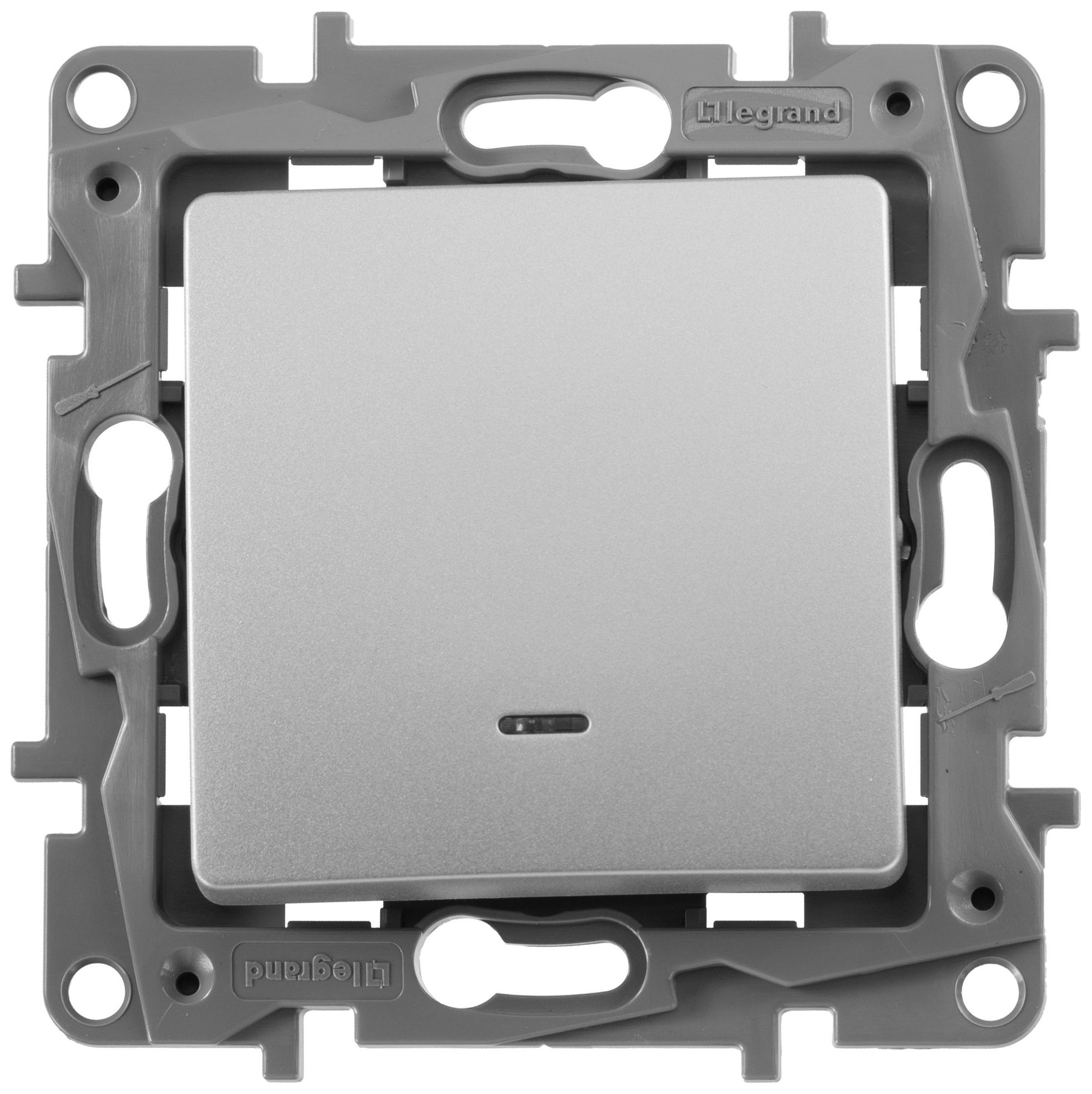 Изображение товара Выключатель 1-клавишный Legrand Etika 672415 алюминий скрытый монтаж