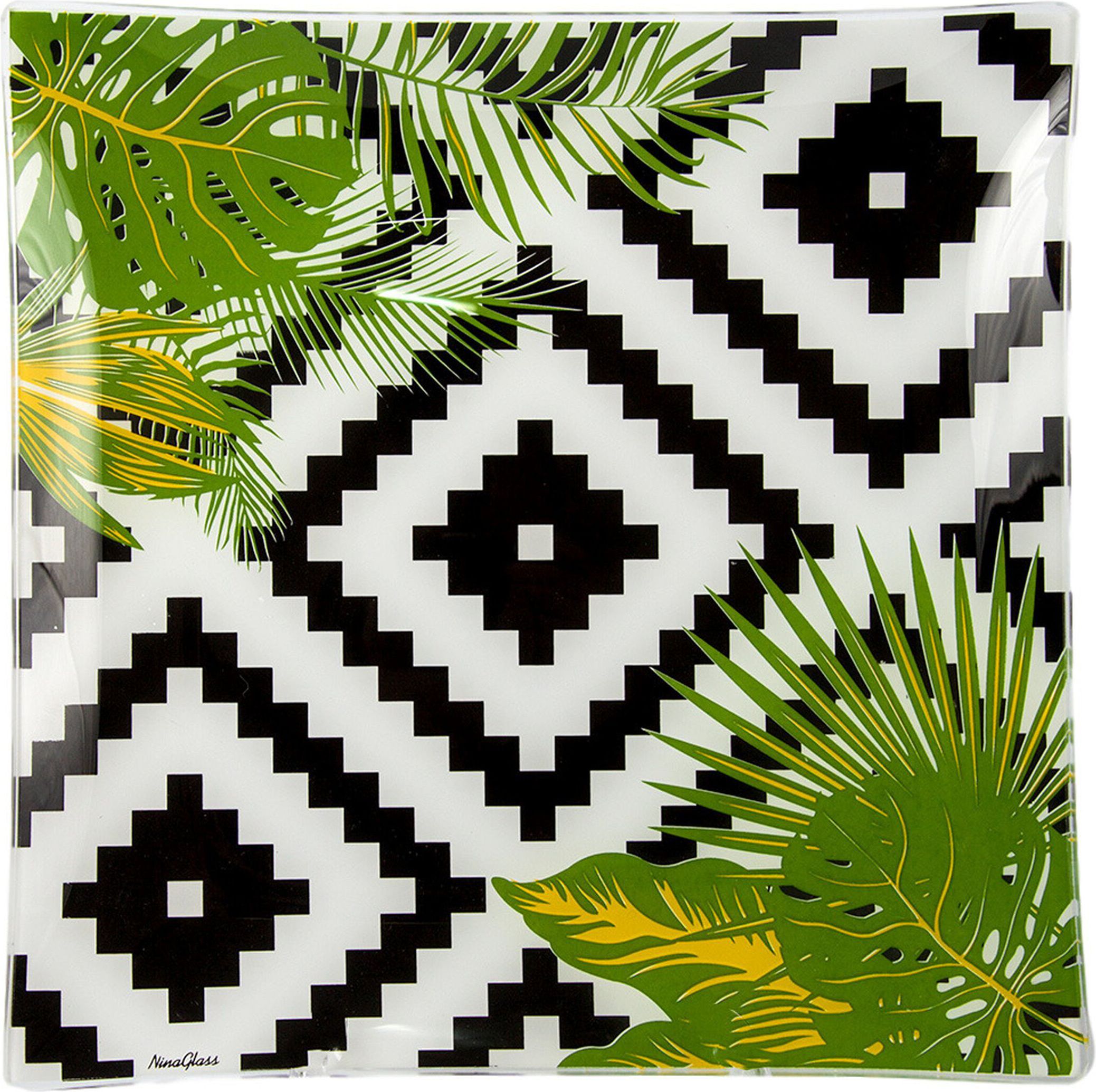 Изображение товара Тарелка обеденная NiNaGlass Тропики 30 см стекло черно-белый