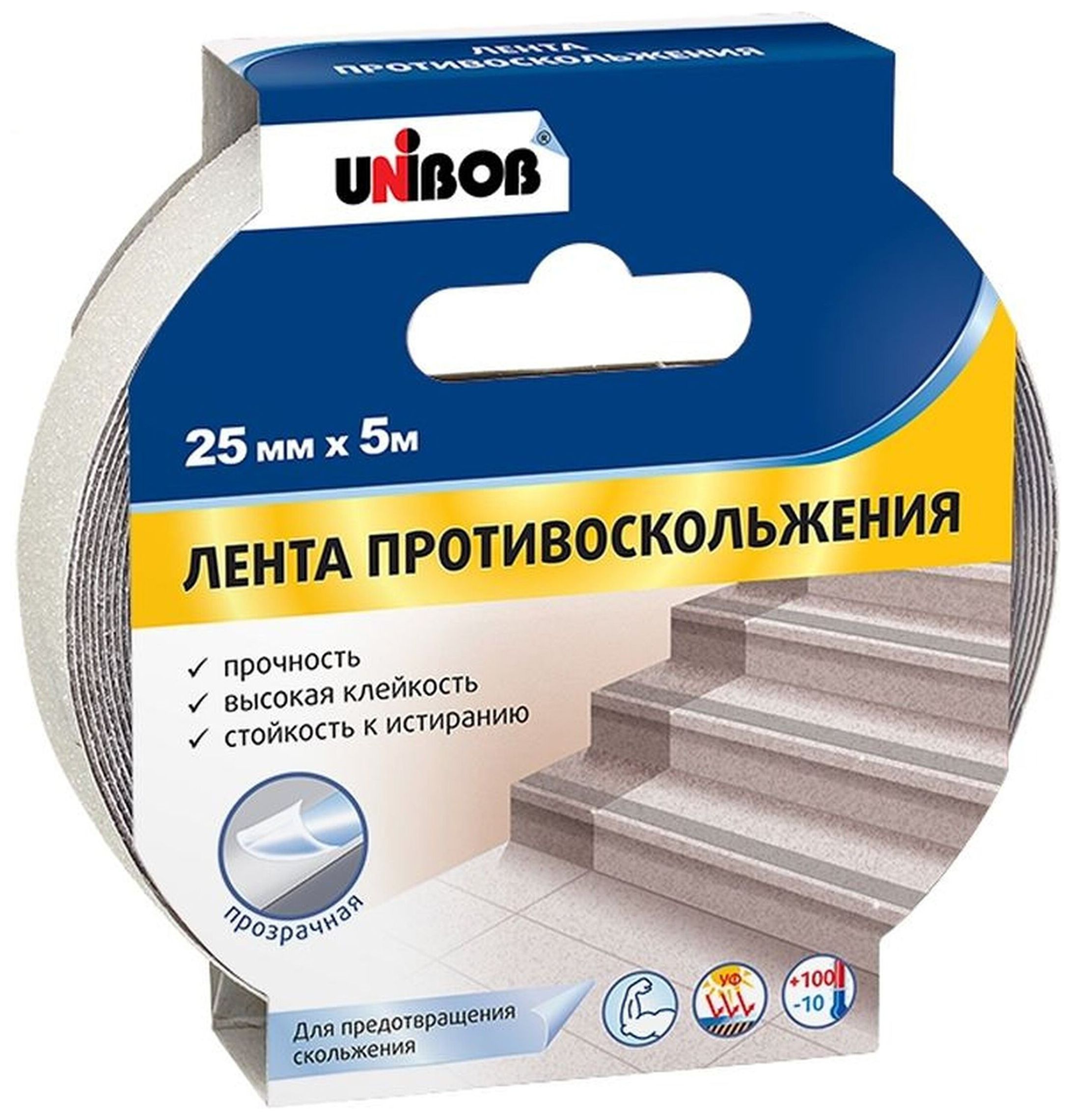 Изображение товара Противоскользящая лента UNIBOB 25 мм х 5 м серая для безопасности