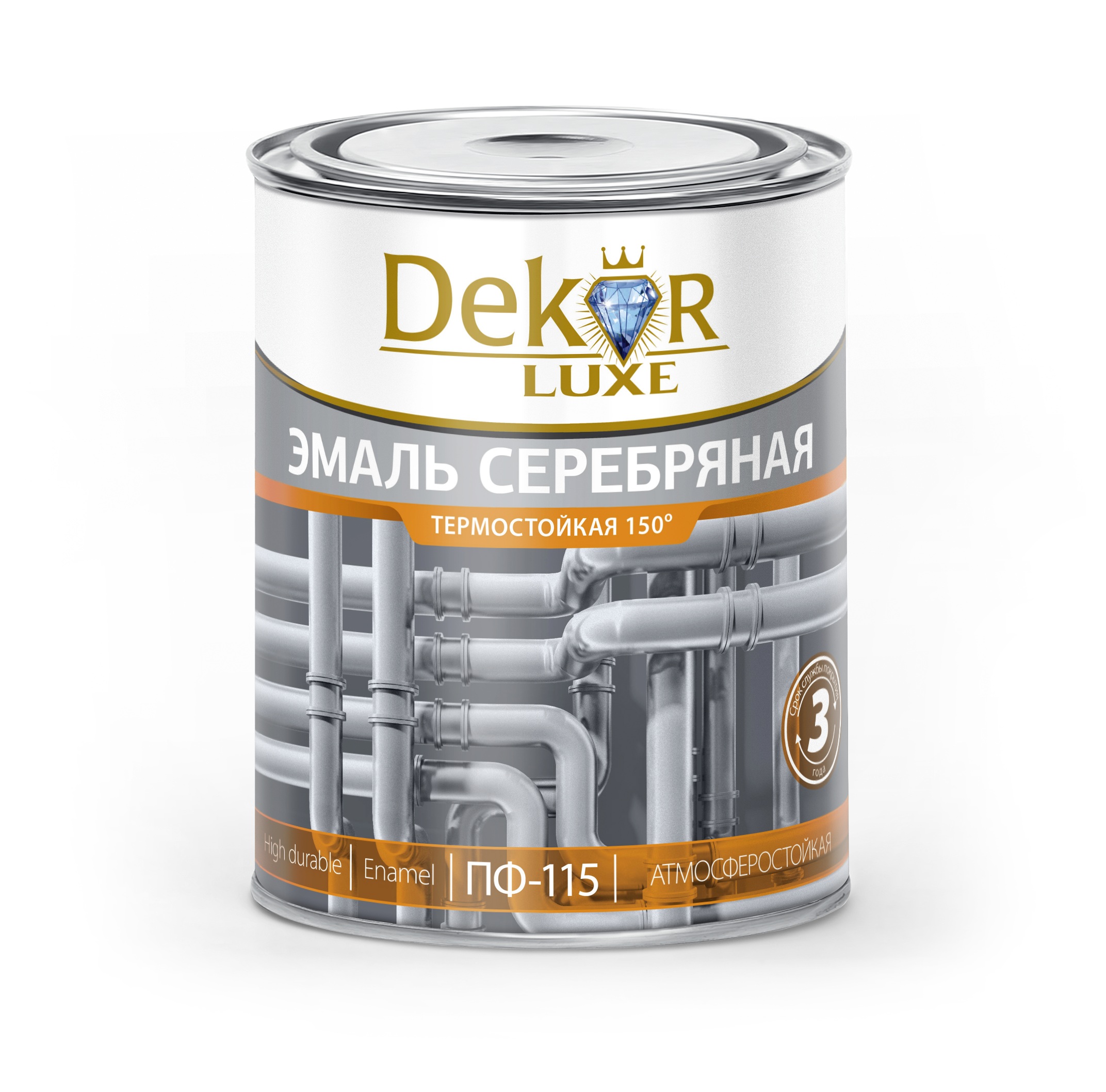 Изображение товара Эмаль Dekor ПФ-115 серебряная 0,8 кг