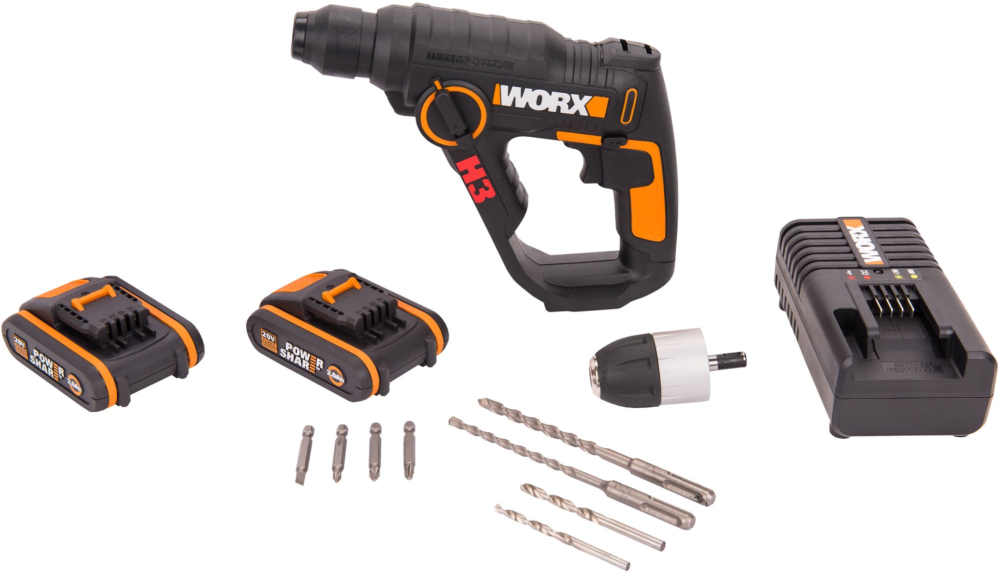 Изображение товара Перфоратор Worx WX390.1 с двумя аккумуляторами и кейсом для дома и ремонта