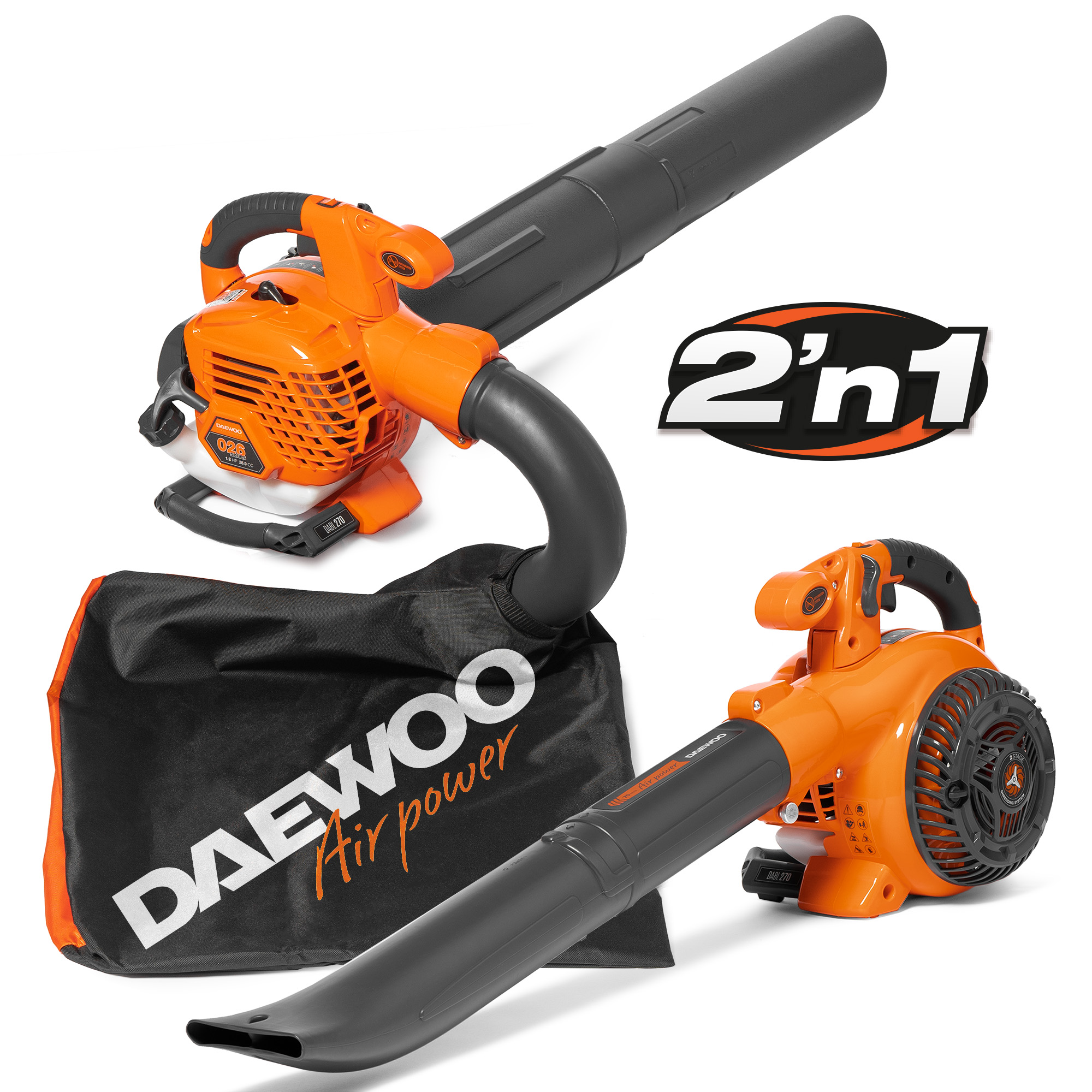 Изображение товара Бензиновый воздуходув-пылесос DAEWOO DABL 270 1,2 л.с., мульчирование, 45 л мешок