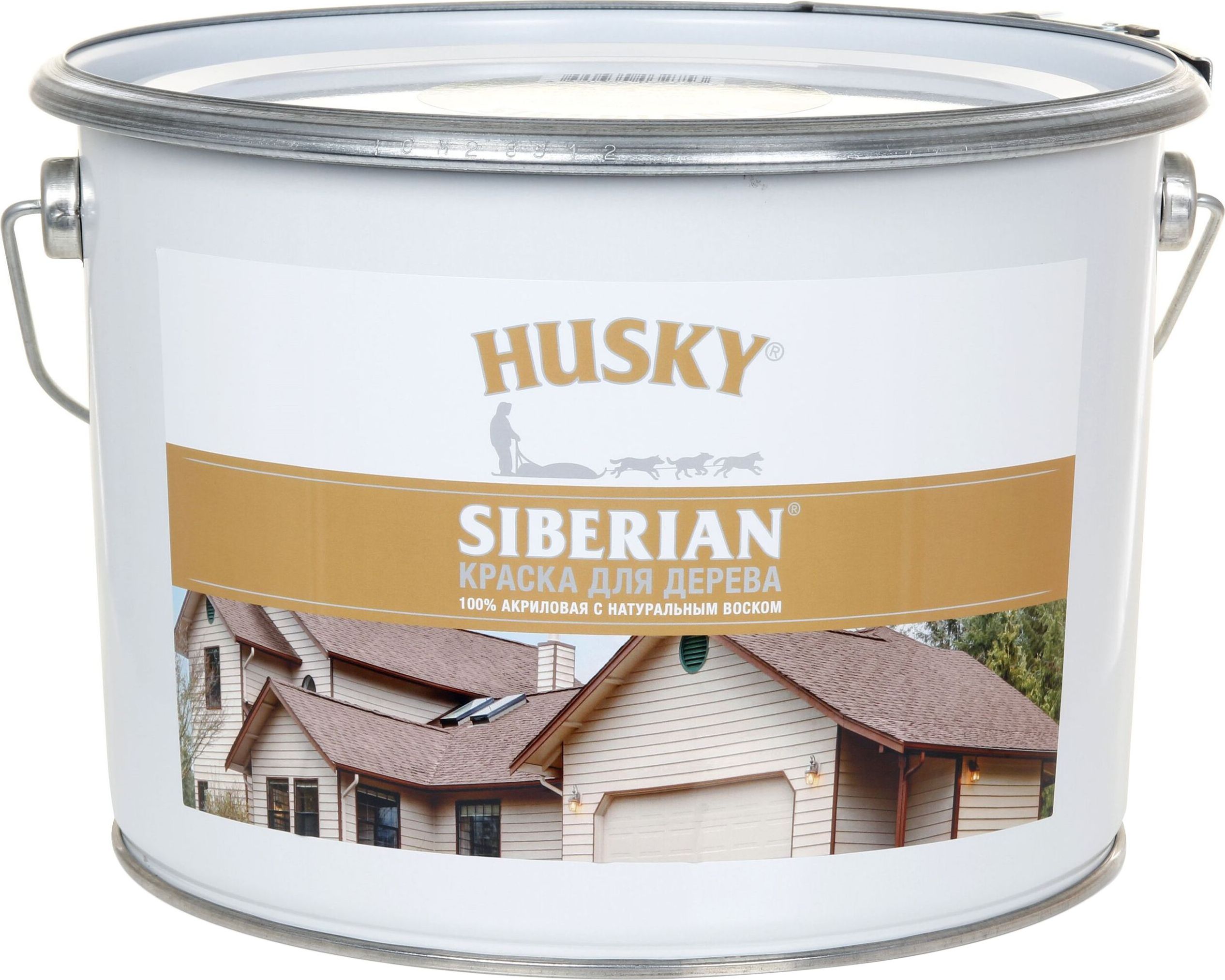 Изображение товара Краска для дерева HUSKY SIBERIAN полуматовая белая 9 л — отвердение и защита древесных поверхностей