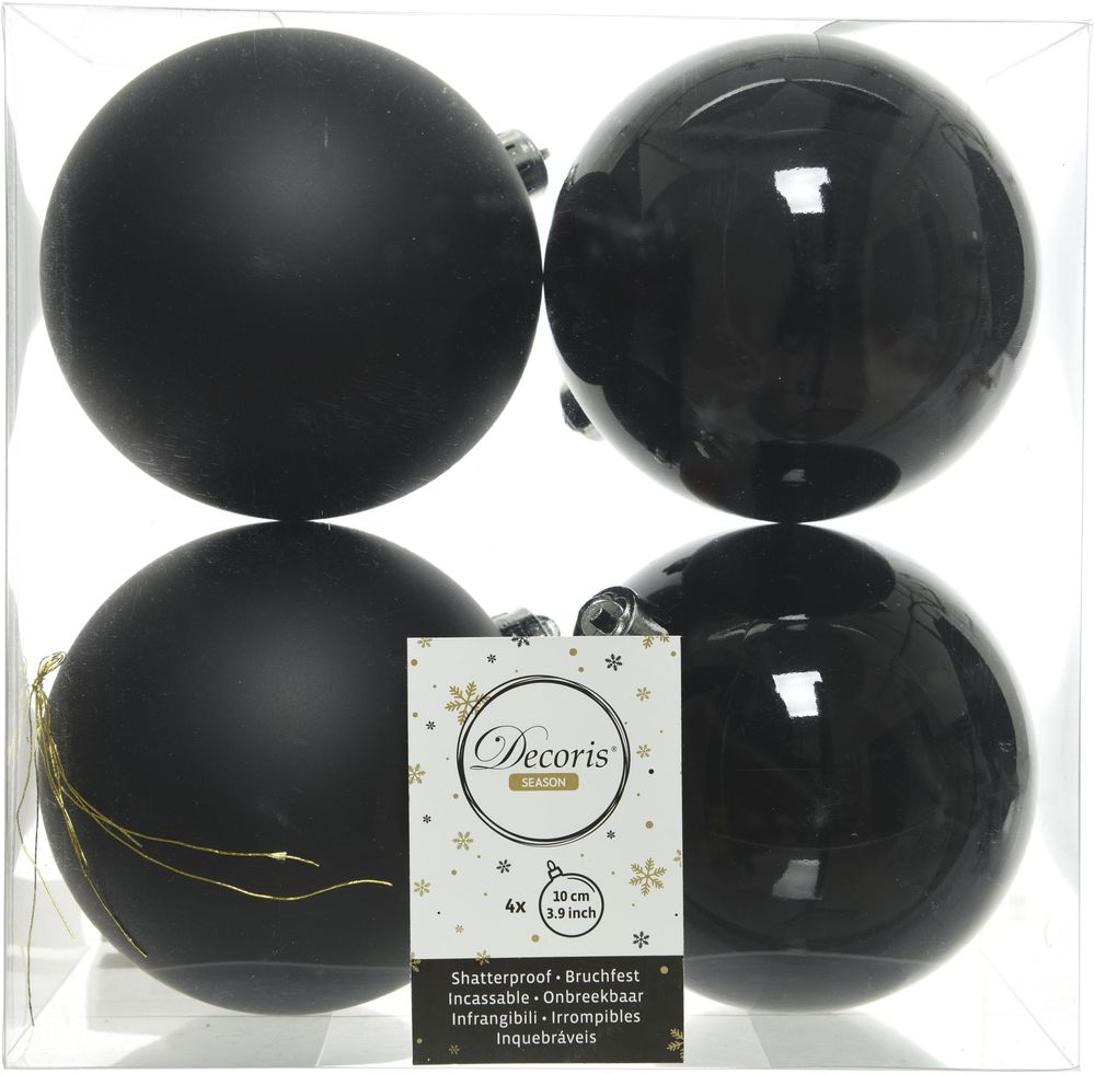 Изображение товара Набор новогодних шаров черные пластик 10 см 4 шт елочные украшения
