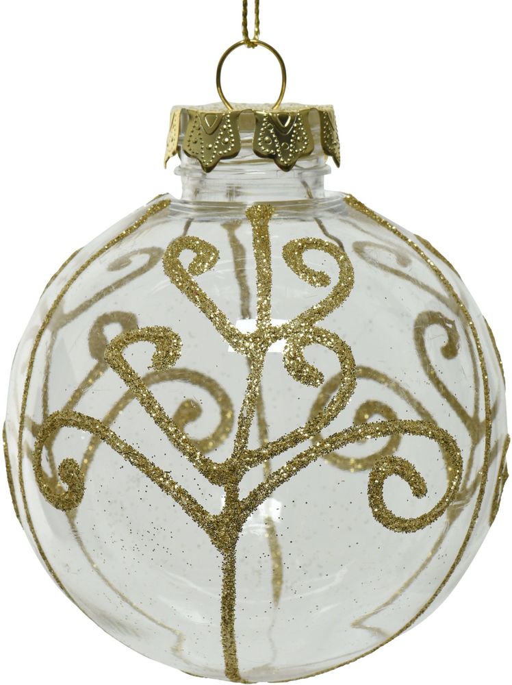 Изображение товара Новогодний шар прозрачный с золотым декором 10 см