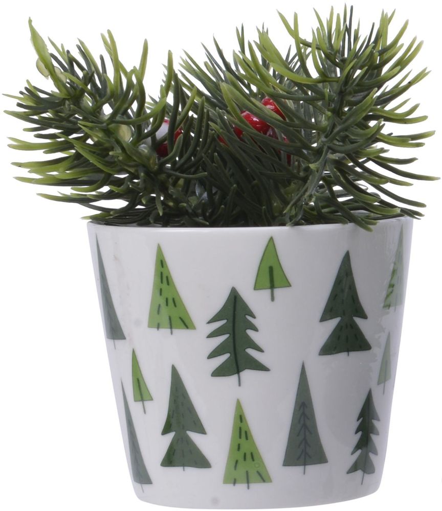 Изображение товара Искусственная ель новогодняя в горшке зеленая 14 см в ассортименте