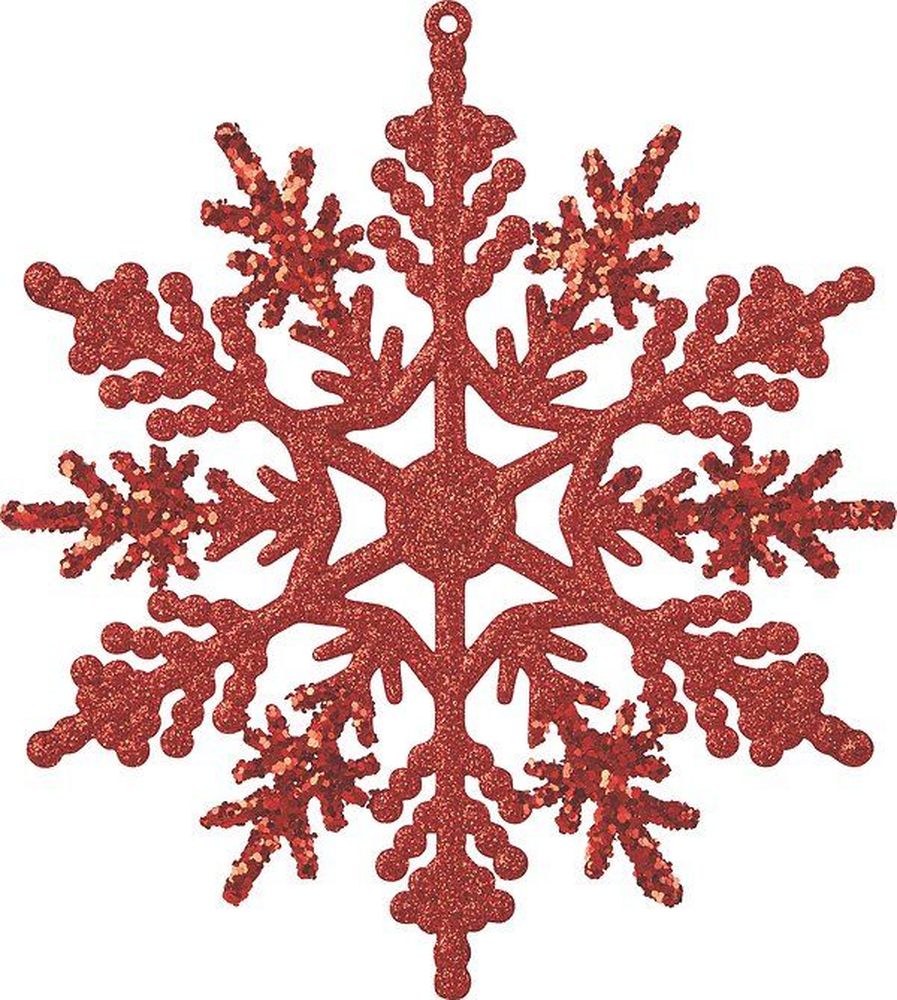 Изображение товара Набор ёлочных игрушек Снежинки с блестками красные 15 см 4 шт