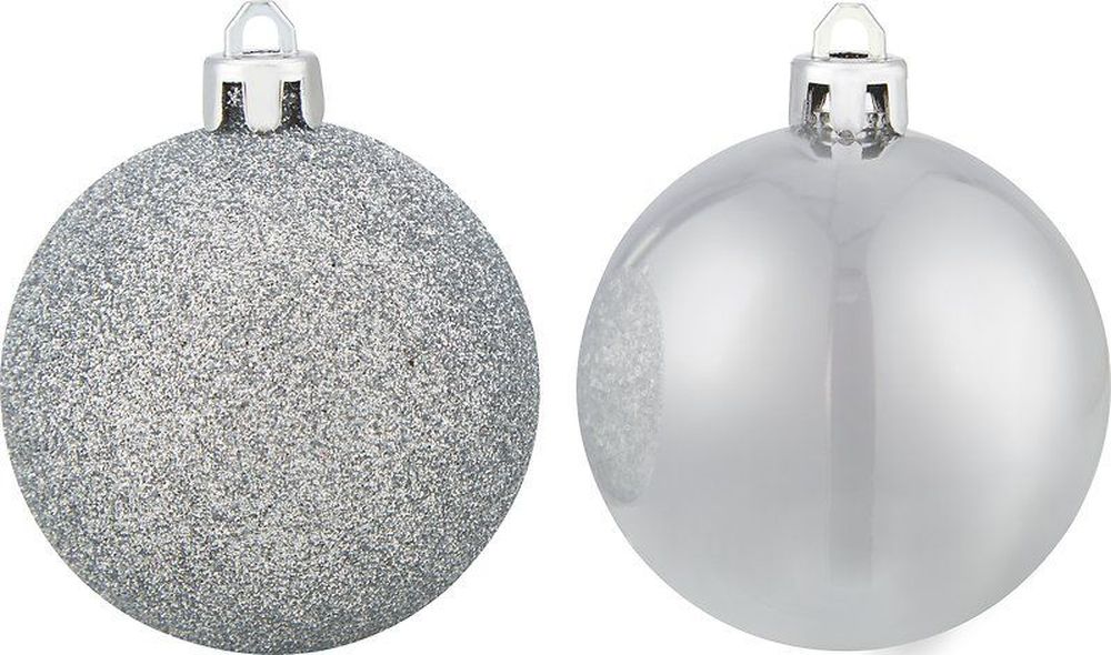 Изображение товара Набор новогодних шаров на ленте серебряный 6 см 20 шт - праздничное украшение елки