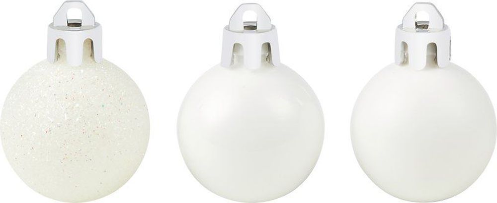 Изображение товара Набор новогодних белых шаров 3 см 27 шт глянцевые матовые с глиттером