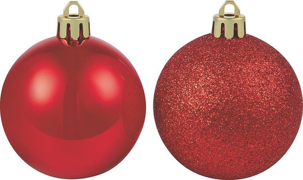 Изображение товара Набор новогодних шаров на ленте красный 6 см 20 шт для елки и интерьера