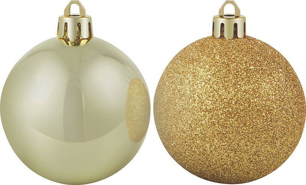 Изображение товара Набор новогодних шаров на ленте золотой 6 см 20 шт пластиковых украшений