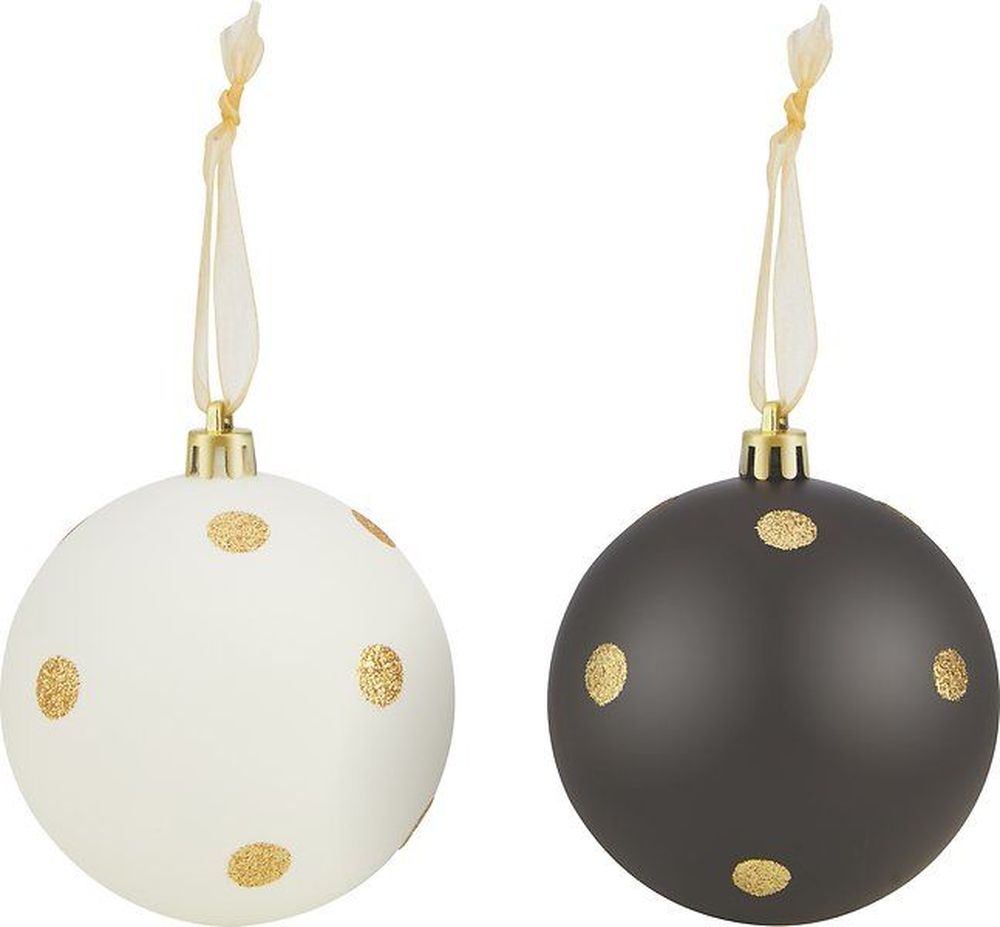 Изображение товара Набор новогодних шаров черные и белые 8 см, 4 шт