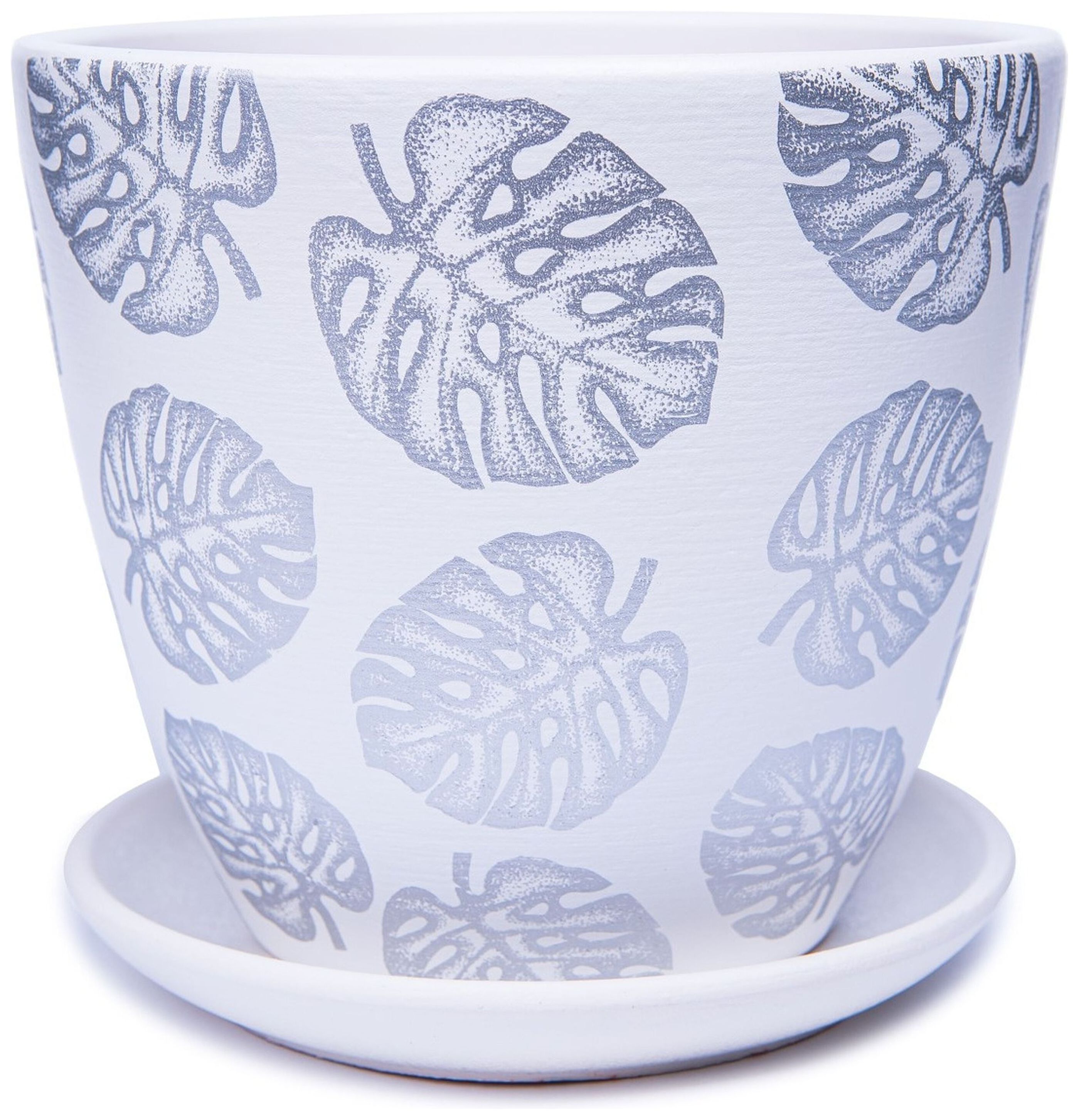 Изображение товара Горшок Монстера d18 см керамический серебряный с поддоном