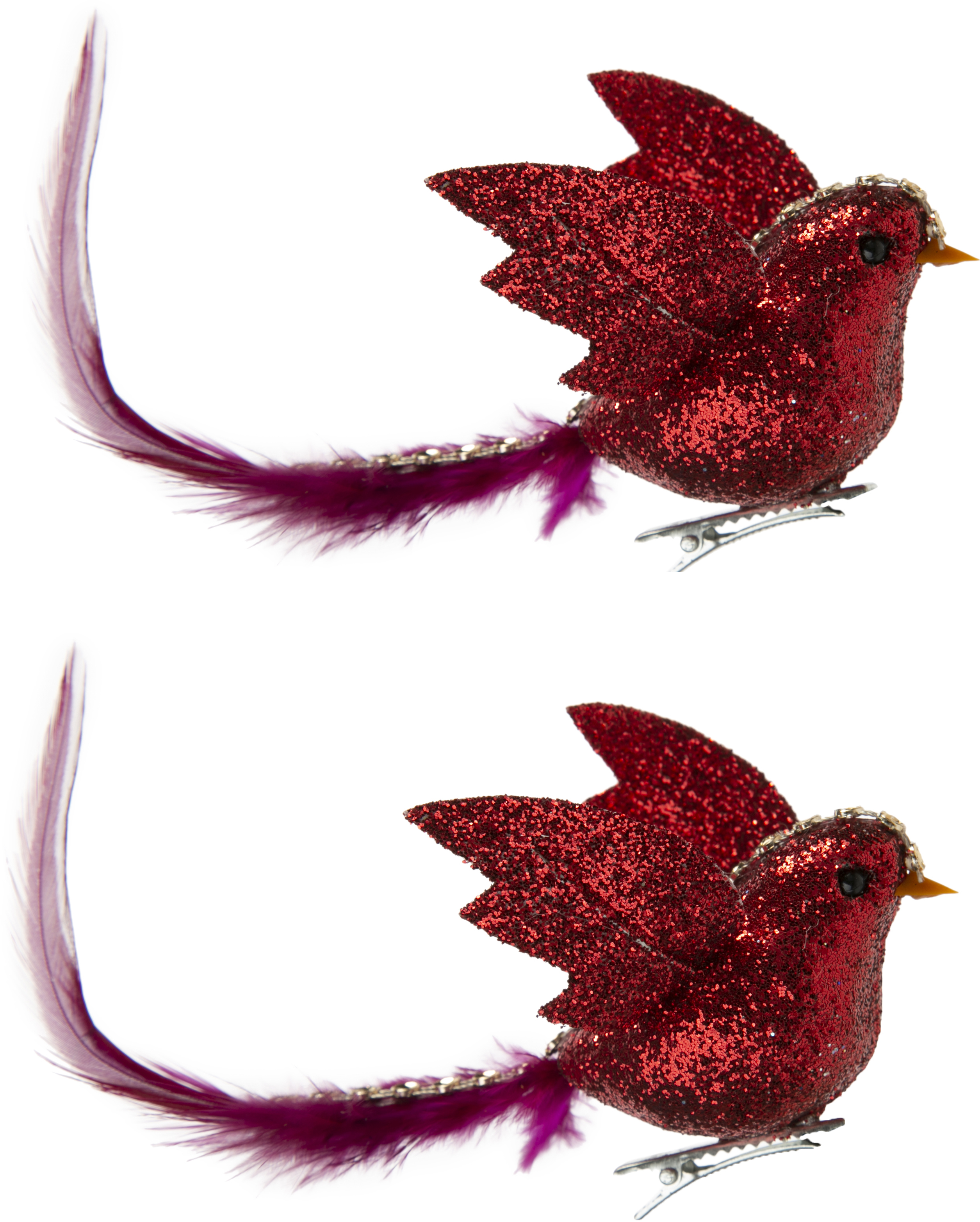 Изображение товара Набор ёлочных игрушек Птички красные на клипсе 18x5 см 2 шт