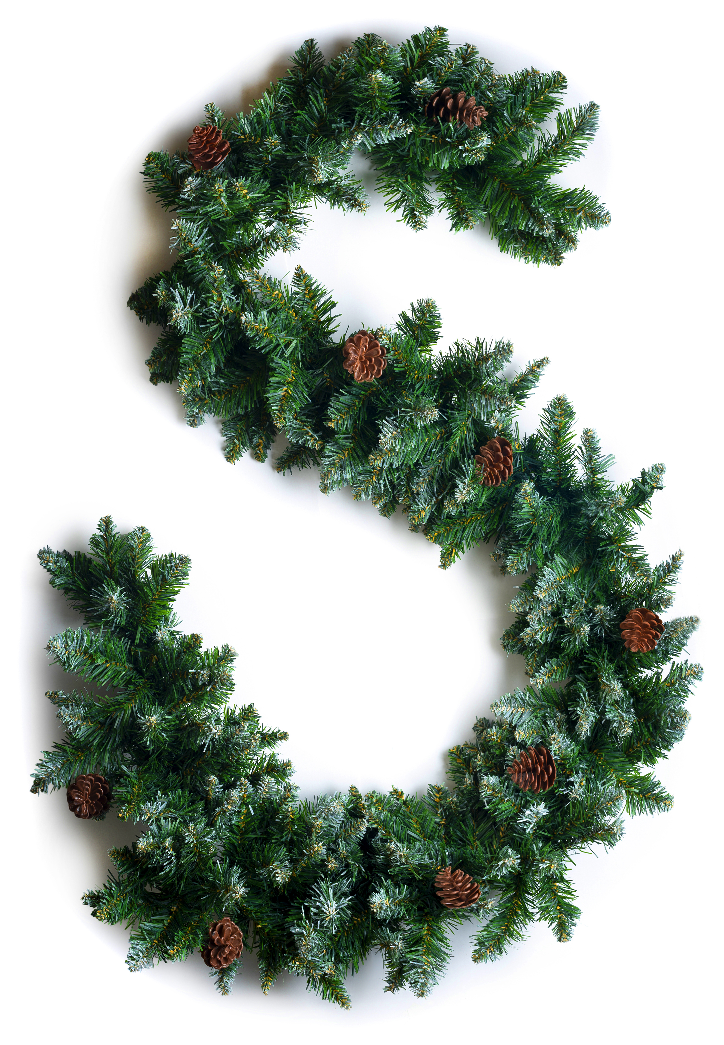 Изображение товара Гирлянда еловая с белыми кончиками и шишками длиной 180 см