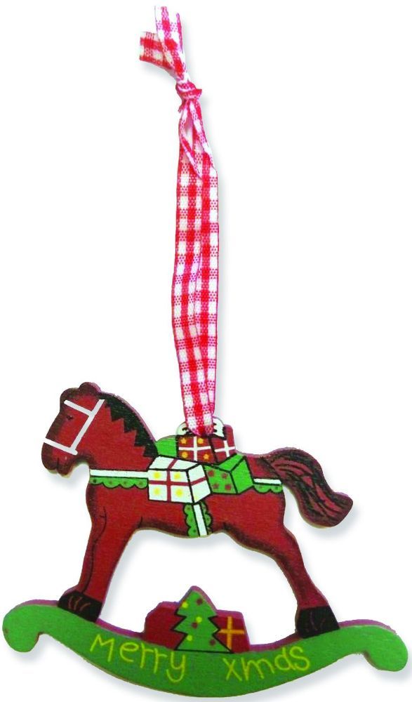 Изображение товара Ёлочная игрушка Лошадка с подарками деревянная 7 см новогоднее украшение