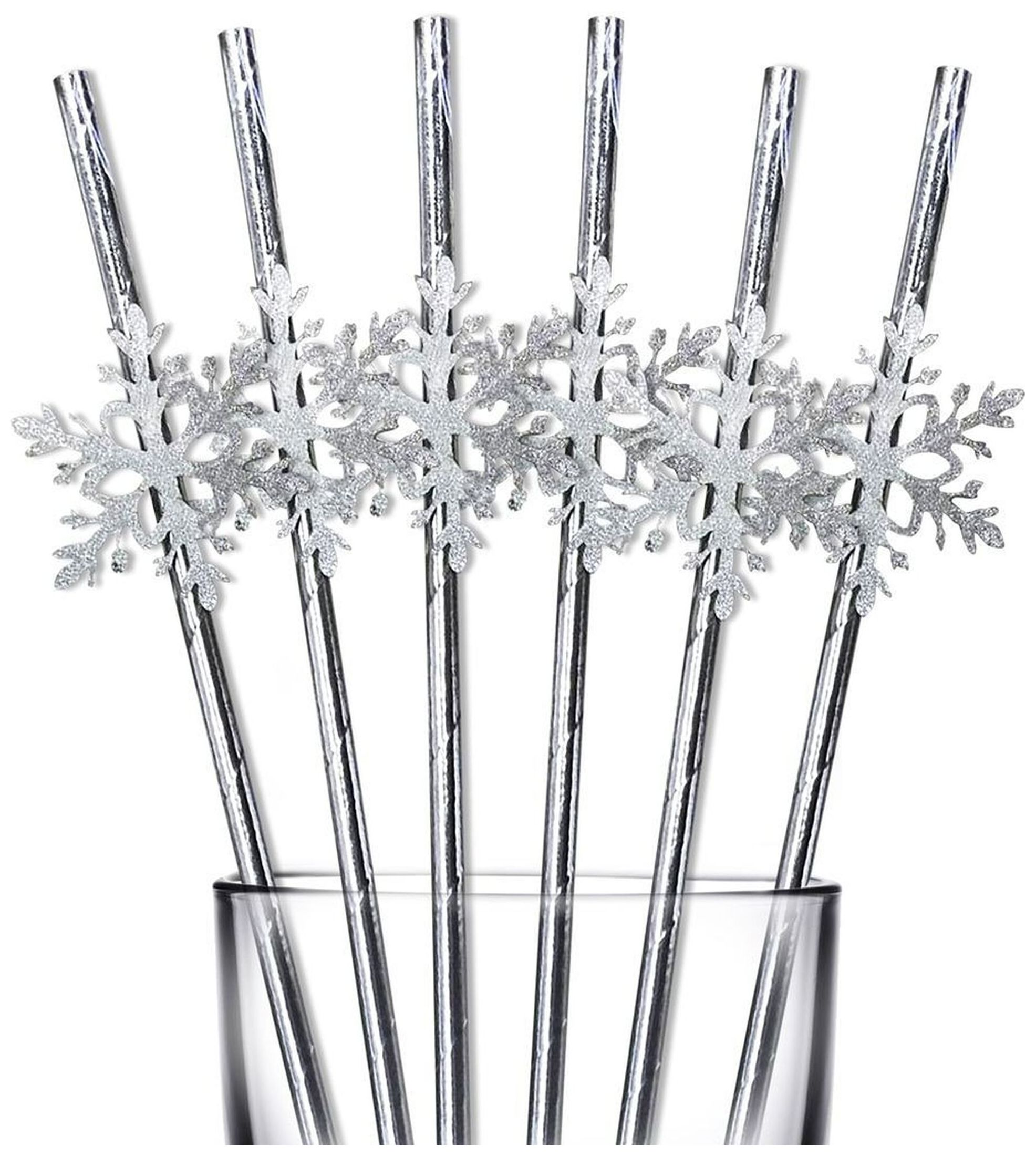 Изображение товара Трубочки для напитков Зима со снежинками 19,5 см 6 шт украшение для праздничного стола