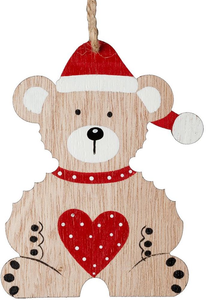 Изображение товара Ёлочная игрушка Медвежонок с сердцем 12 см натуральное дерево новогоднее украшение