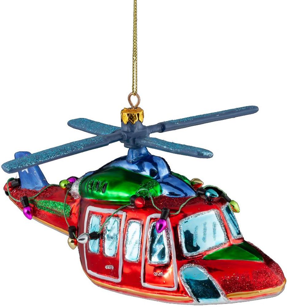 Изображение товара Ёлочная игрушка Вертолет 17 см из стекла с перламутровыми блестками