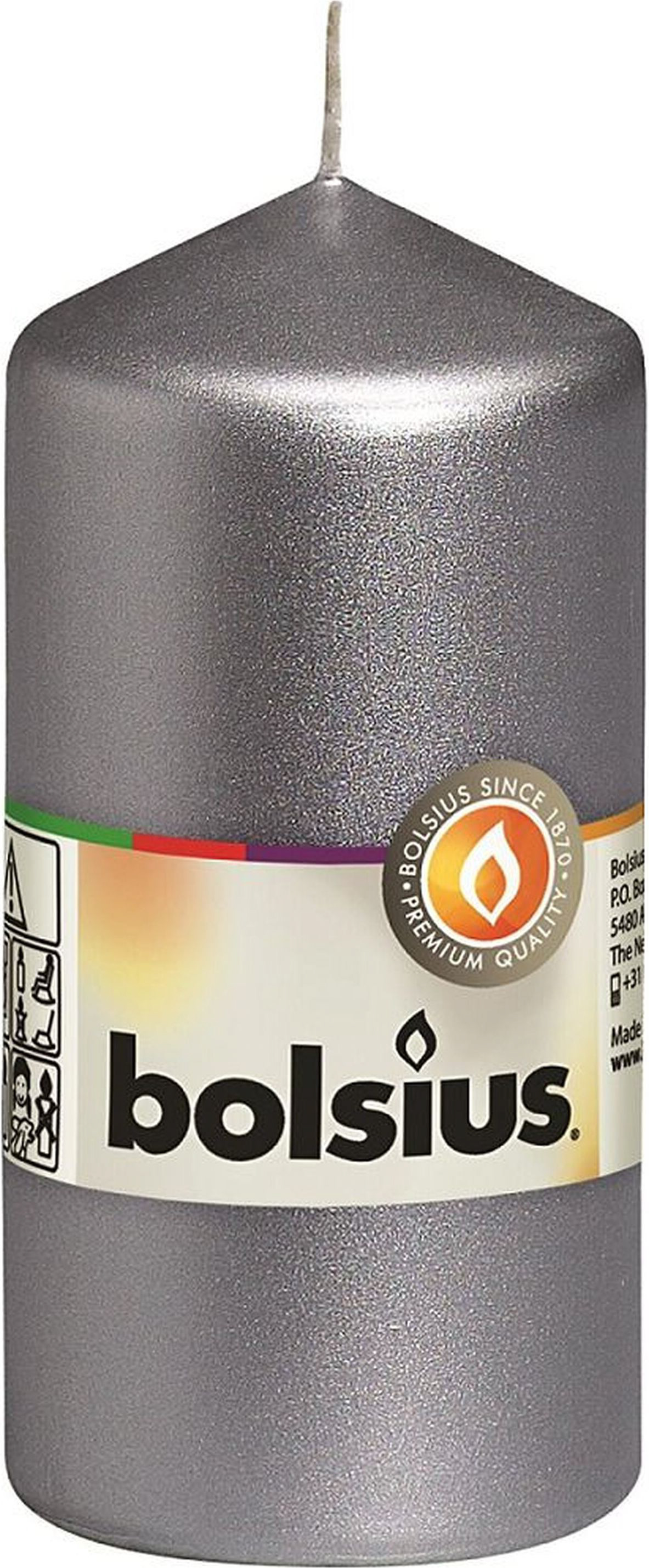Изображение товара Свеча классическая Bolsius 12х5,8 см серебряная