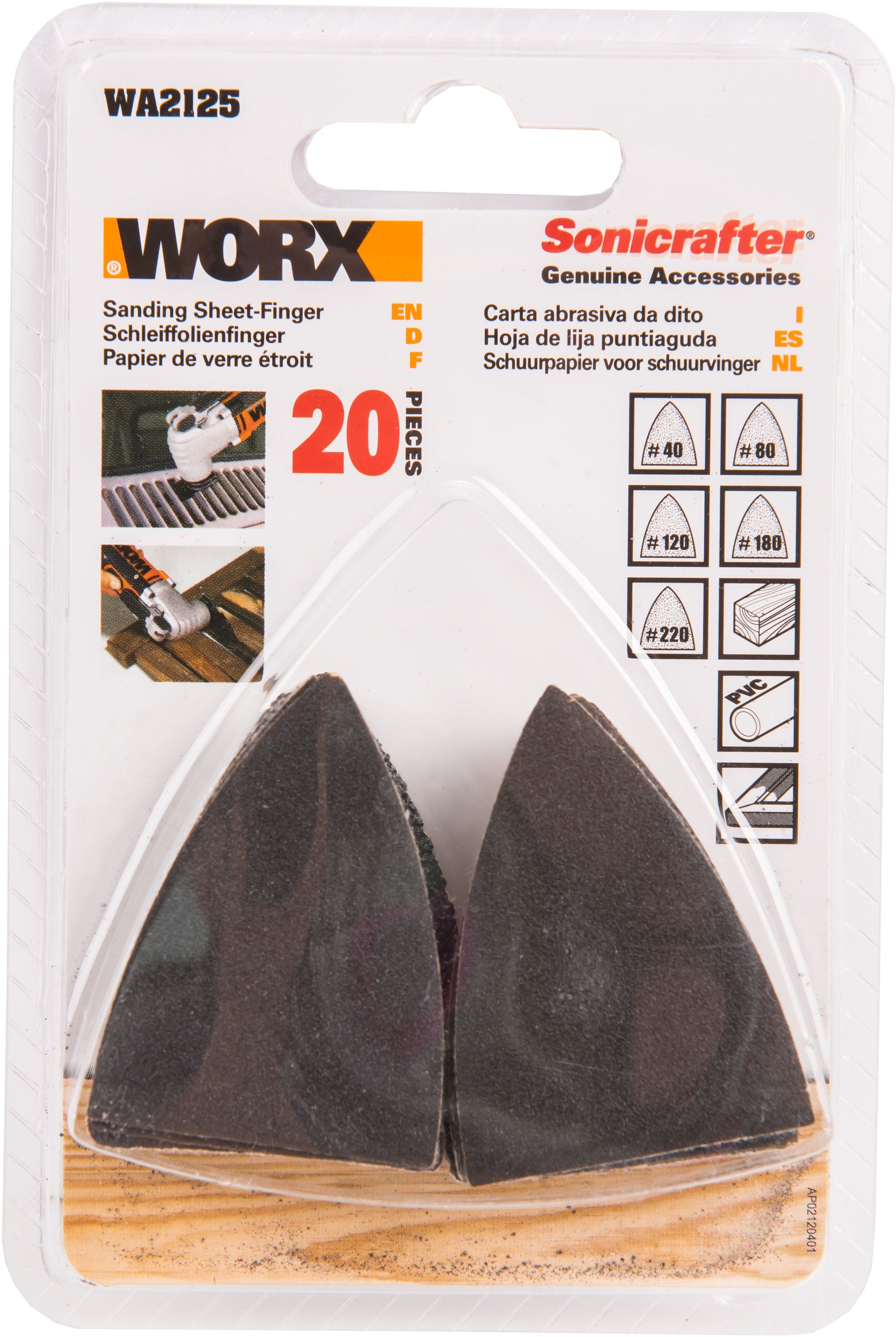 Изображение товара Шлифовальные листы узкие WORX WA2125 20шт для дерева, металла и ПВХ