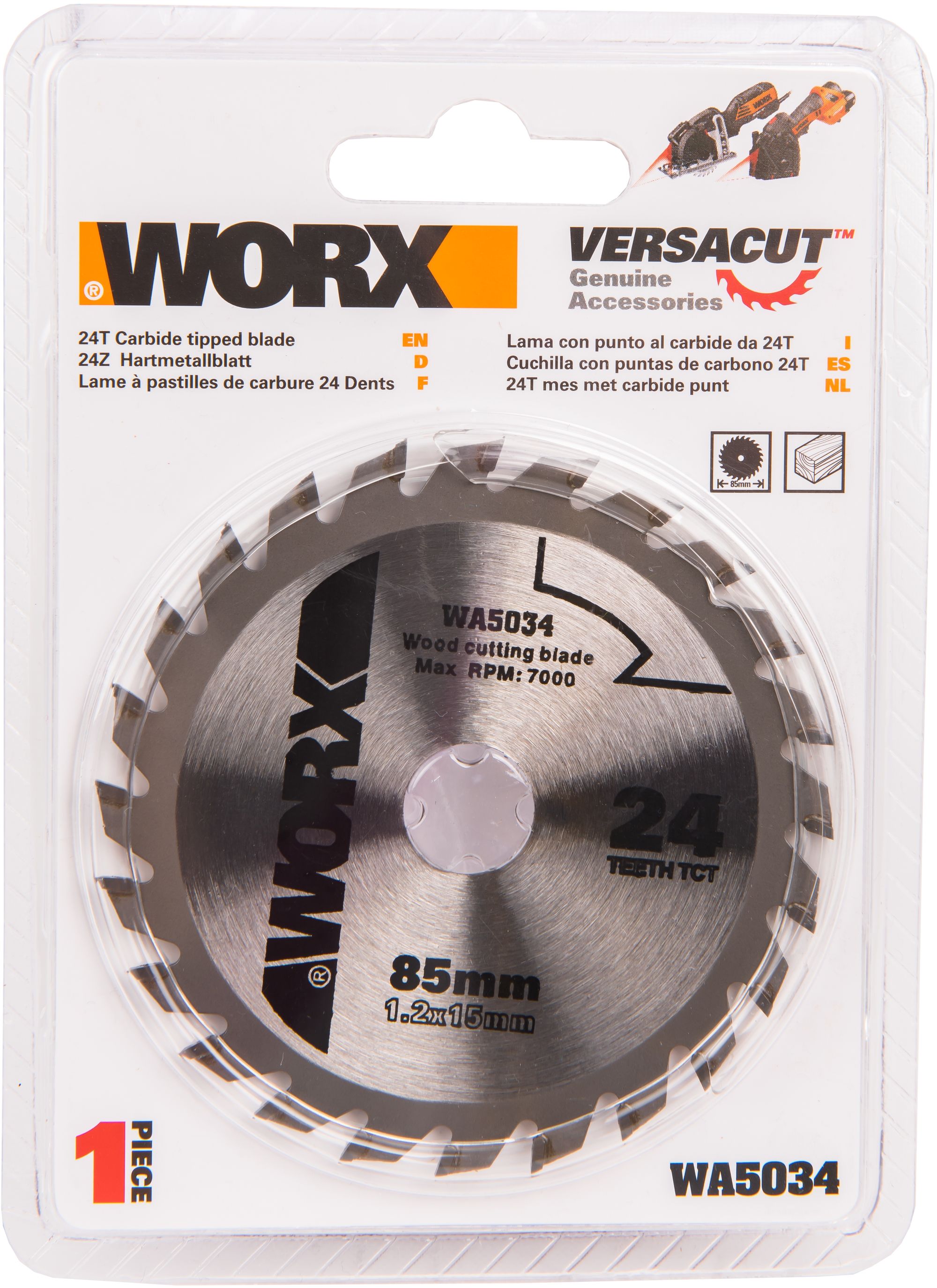 Изображение товара Пильный диск твердосплавный WORX WA5034 24Т ТСТ 85 мм для дерева