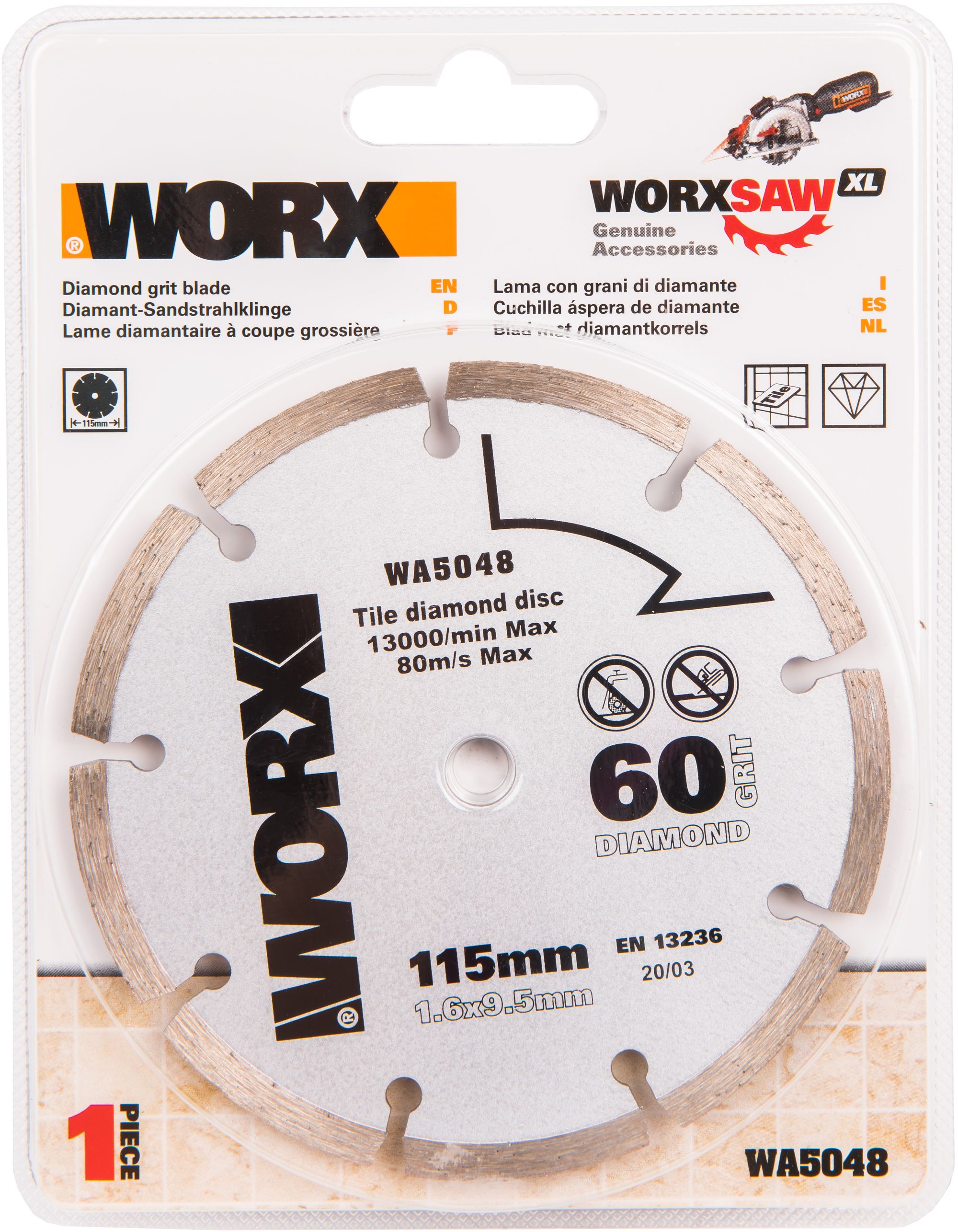 Изображение товара Алмазный отрезной диск WORX WA5048 115 мм для керамики и материалов