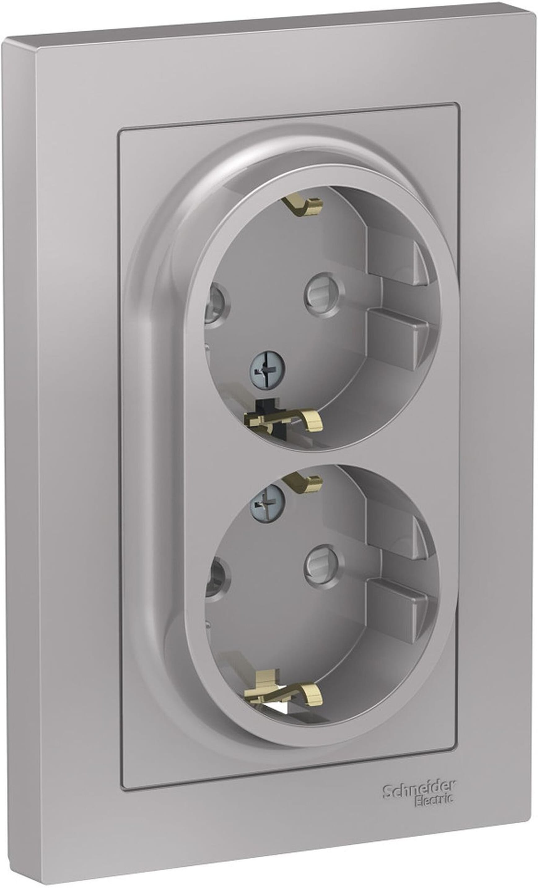 Изображение товара Розетка электрическая Schneider Electric AtlasDesign алюминий двойная с заземлением