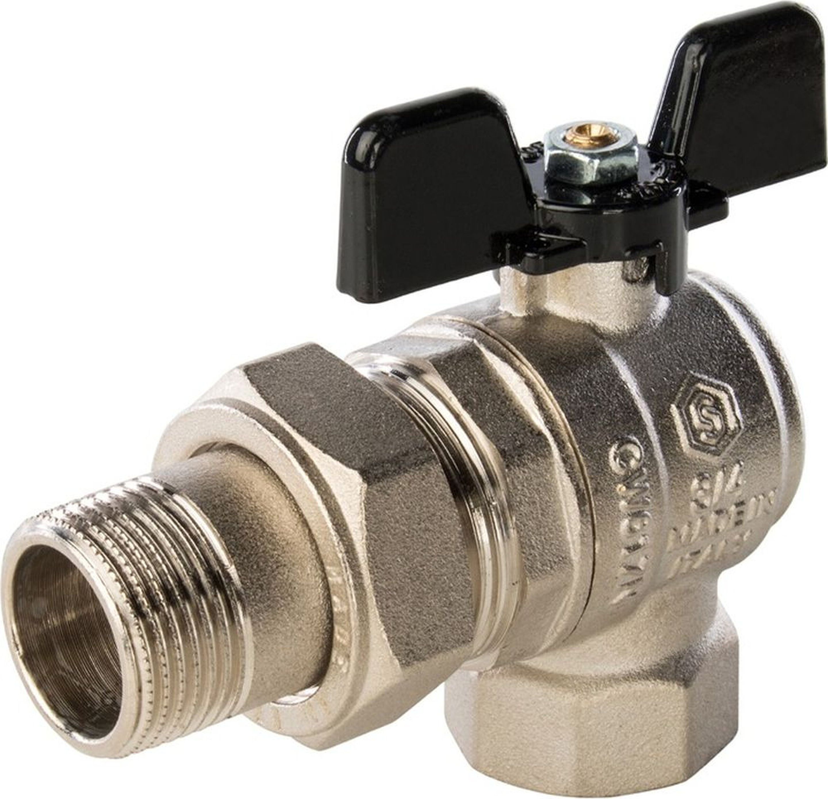 Изображение товара Кран латунь никелированная STOUT SVB-0008-000020 3/4" 20 мм американка