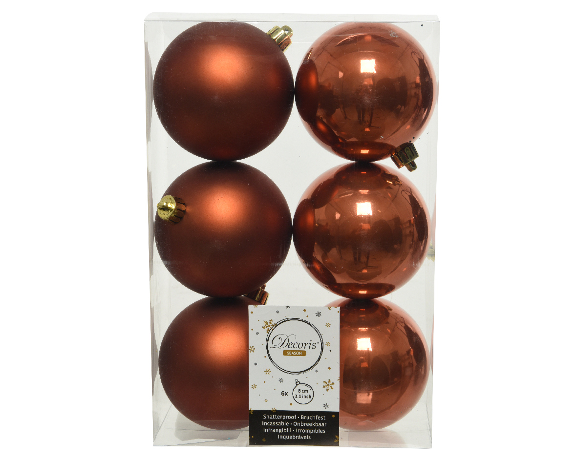 Изображение товара Набор новогодних шаров Decoris №2 коричневые 8 см 6 шт для елочного украшения