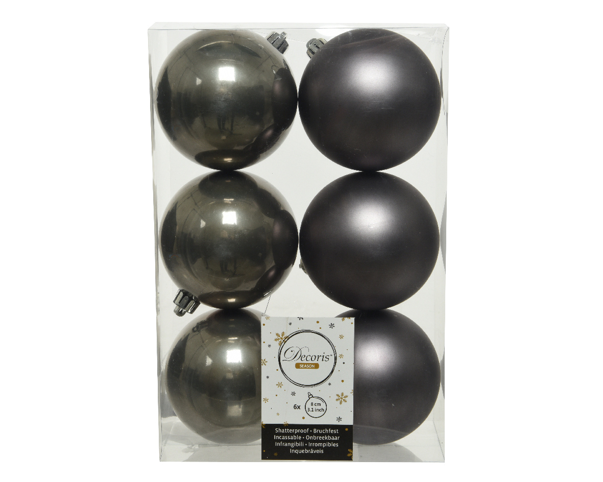 Изображение товара Набор новогодних шаров Decoris серые 8 см 6 шт