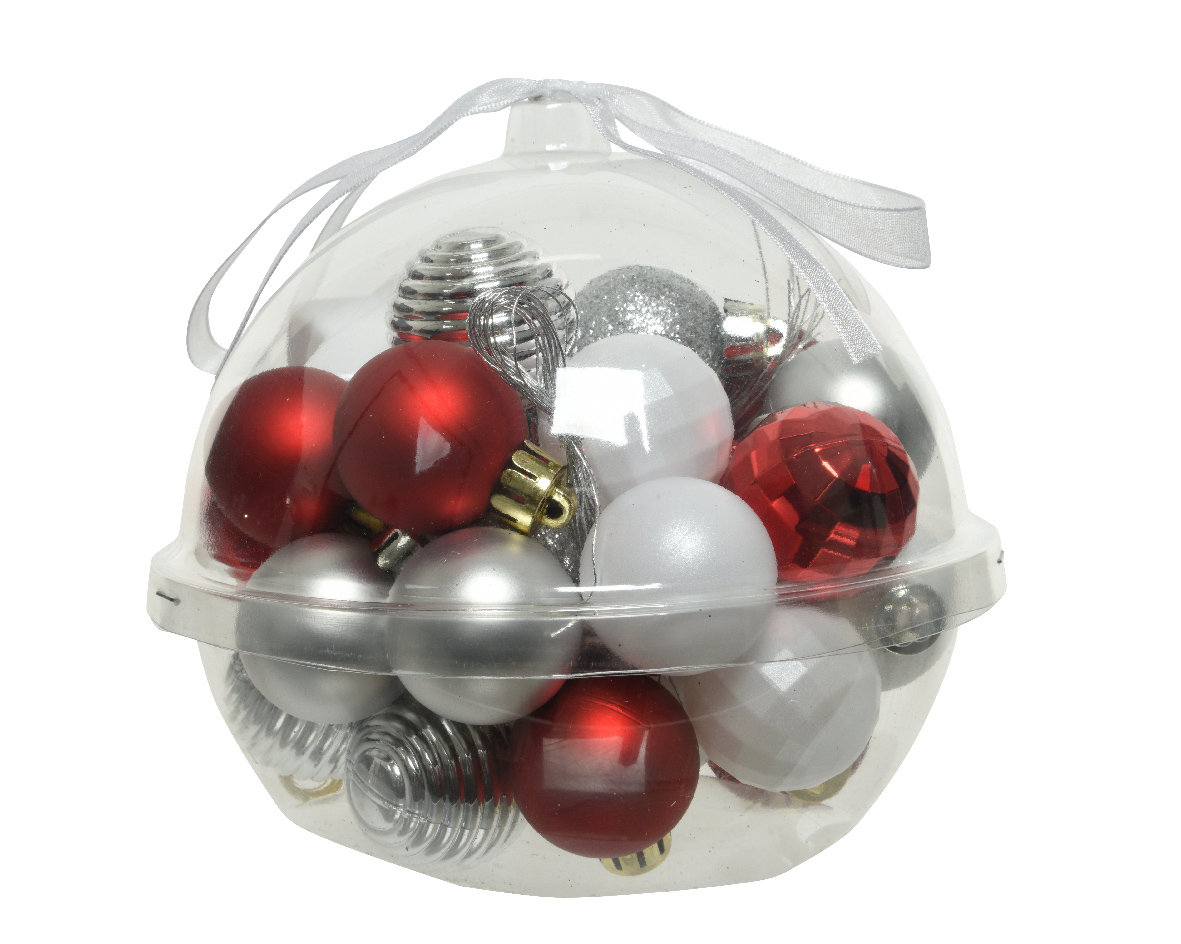 Изображение товара Набор новогодних шаров Decoris №3 3 см 30 шт пластиковых елочных украшений