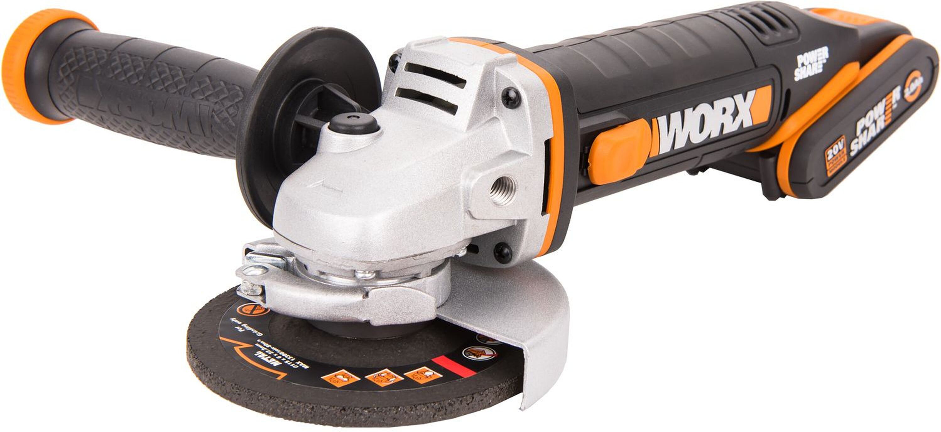 Изображение товара Аккумуляторная угловая шлифмашина Worx WX800 20 В, диск 115 мм, легкая и мощная