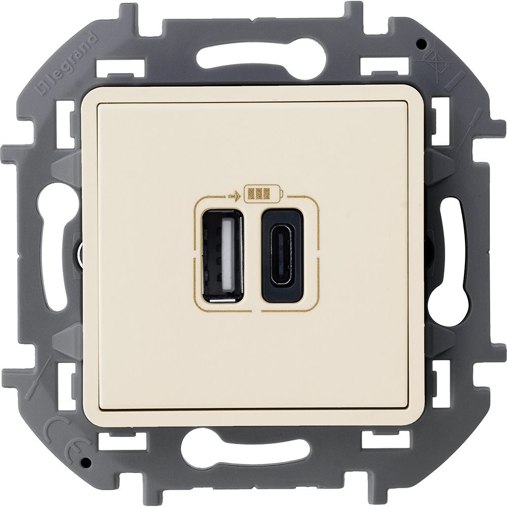 Изображение товара Розетка USB Type-A+C 1 пост Legrand Inspiria слоновая кость для быстрой зарядки
