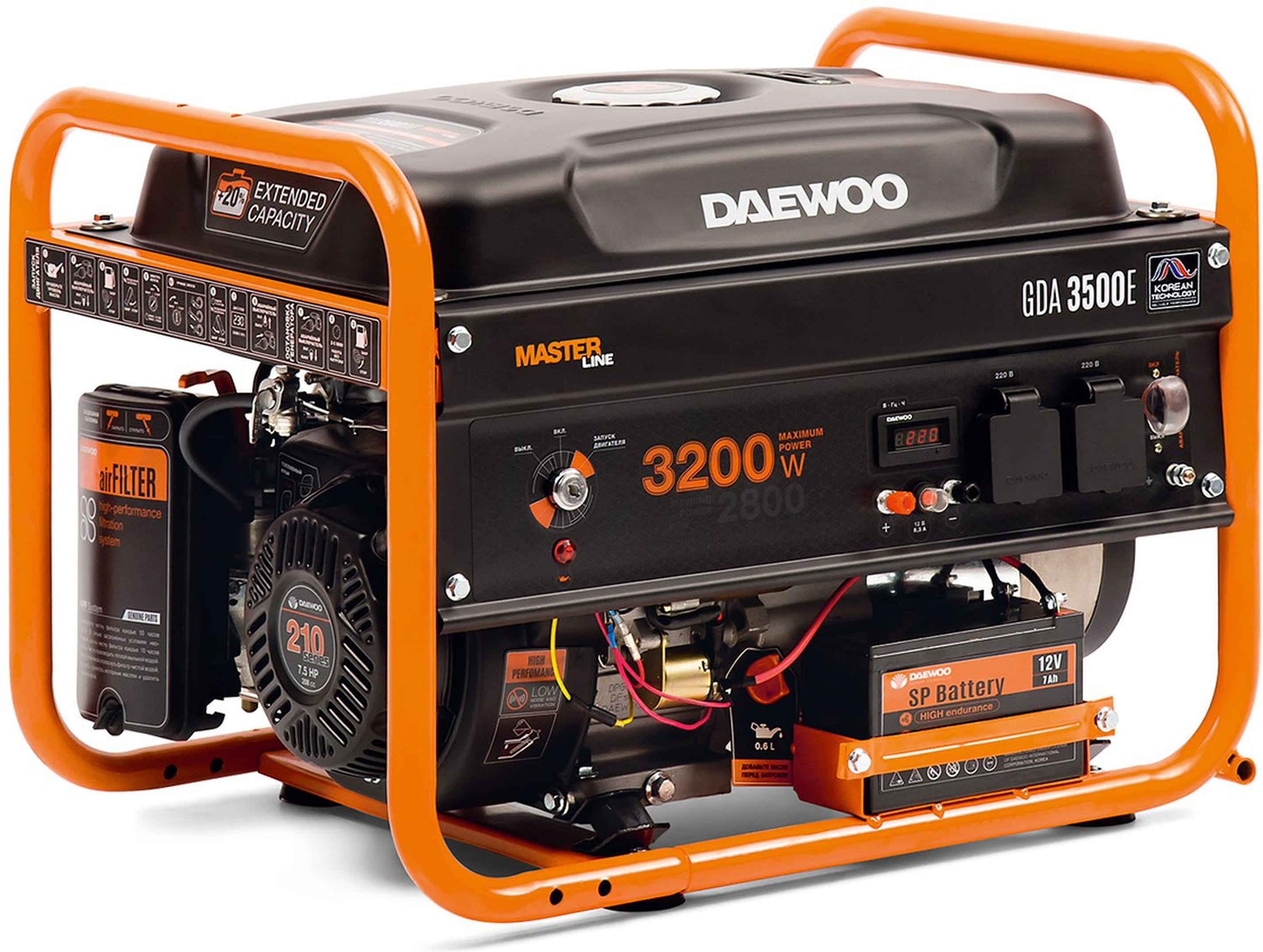 Изображение товара Бензиновый генератор DAEWOO GDA 3500E 3,2 кВт с электрозапуском и 18 л баком