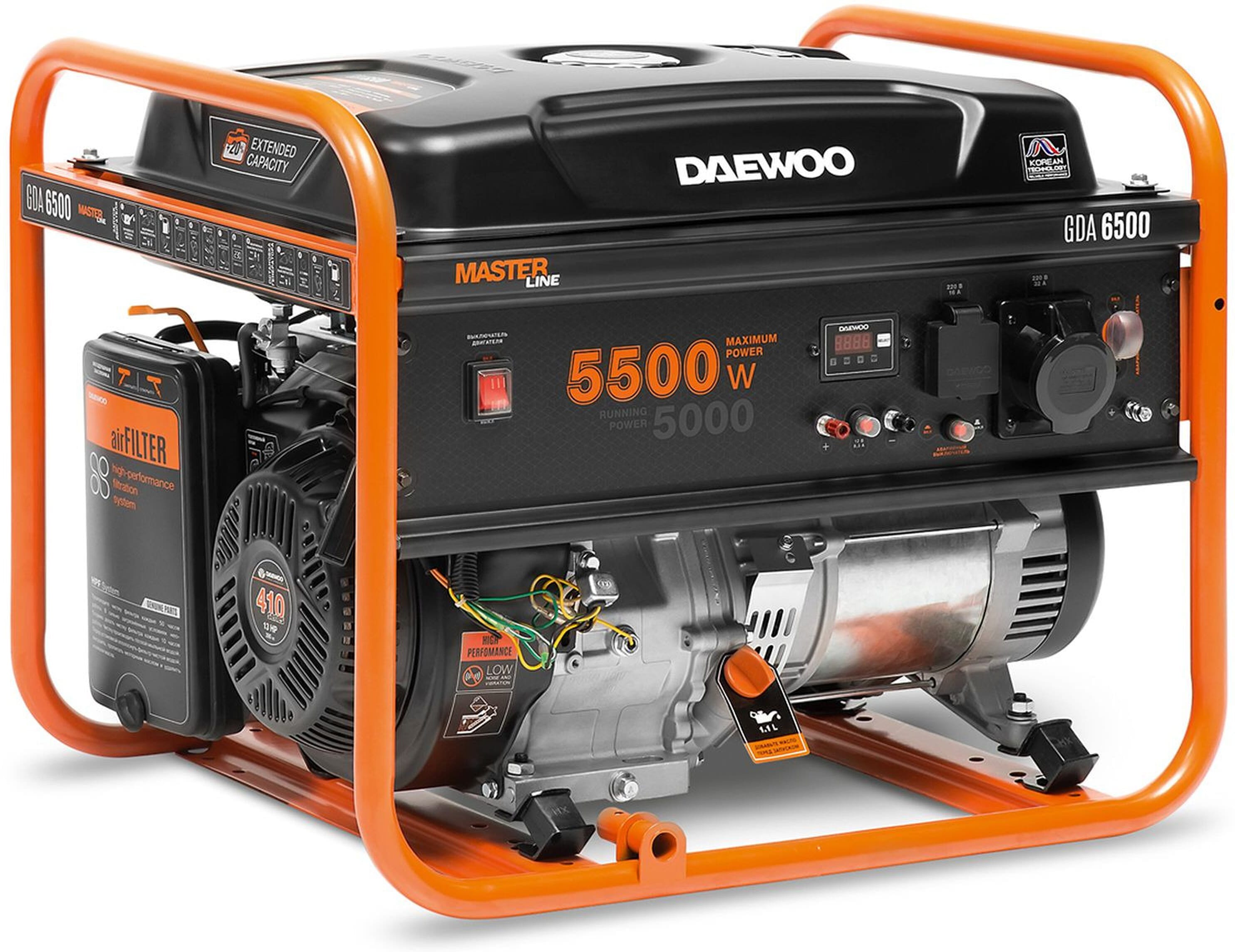 Изображение товара Бензиновый генератор DAEWOO GDA 6500 220В 5,5 кВт, 30 л, ручной запуск