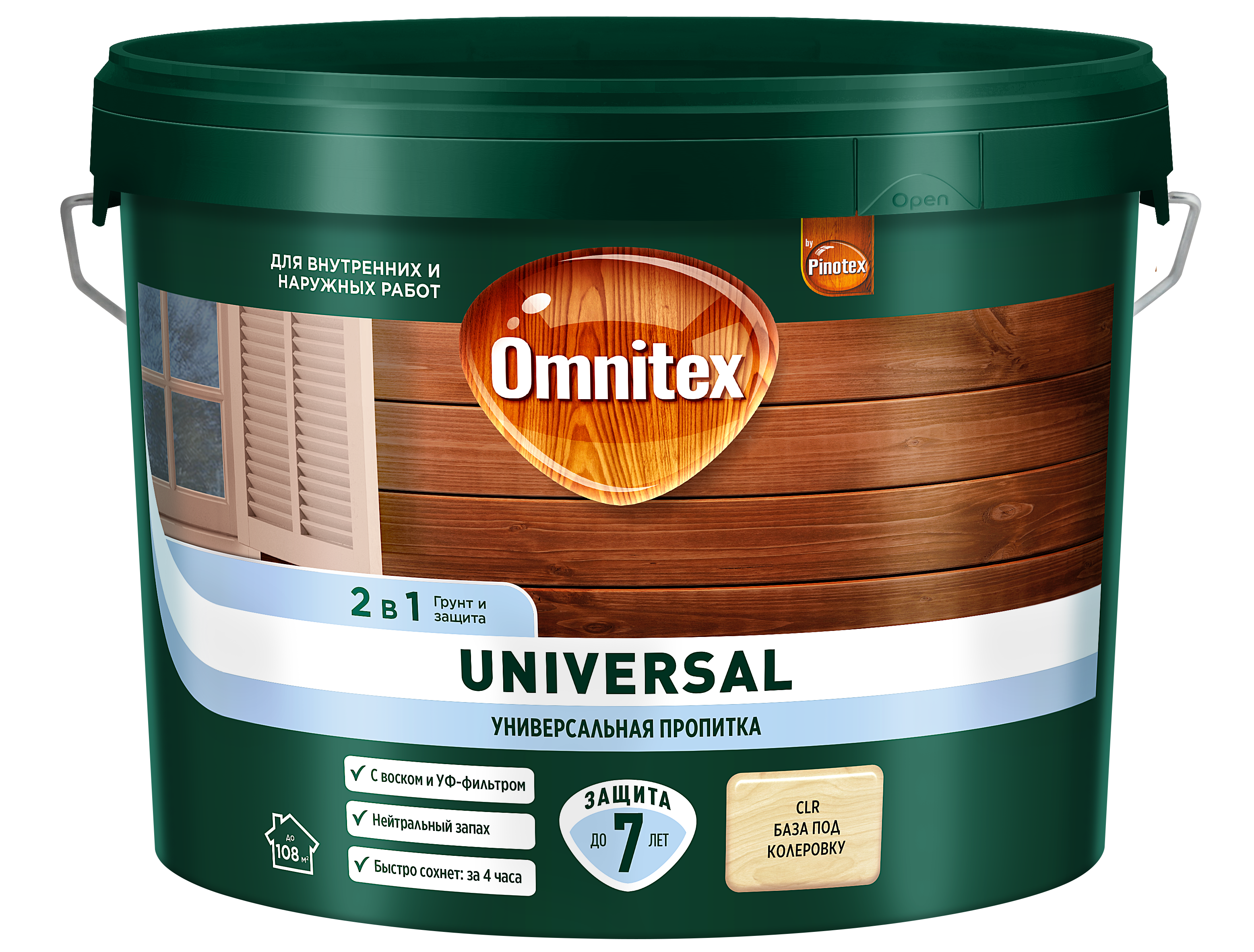 Изображение товара Универсальная защитная пропитка Pinotex Universal 9 л полуматовая для внутренней и наружной обработ