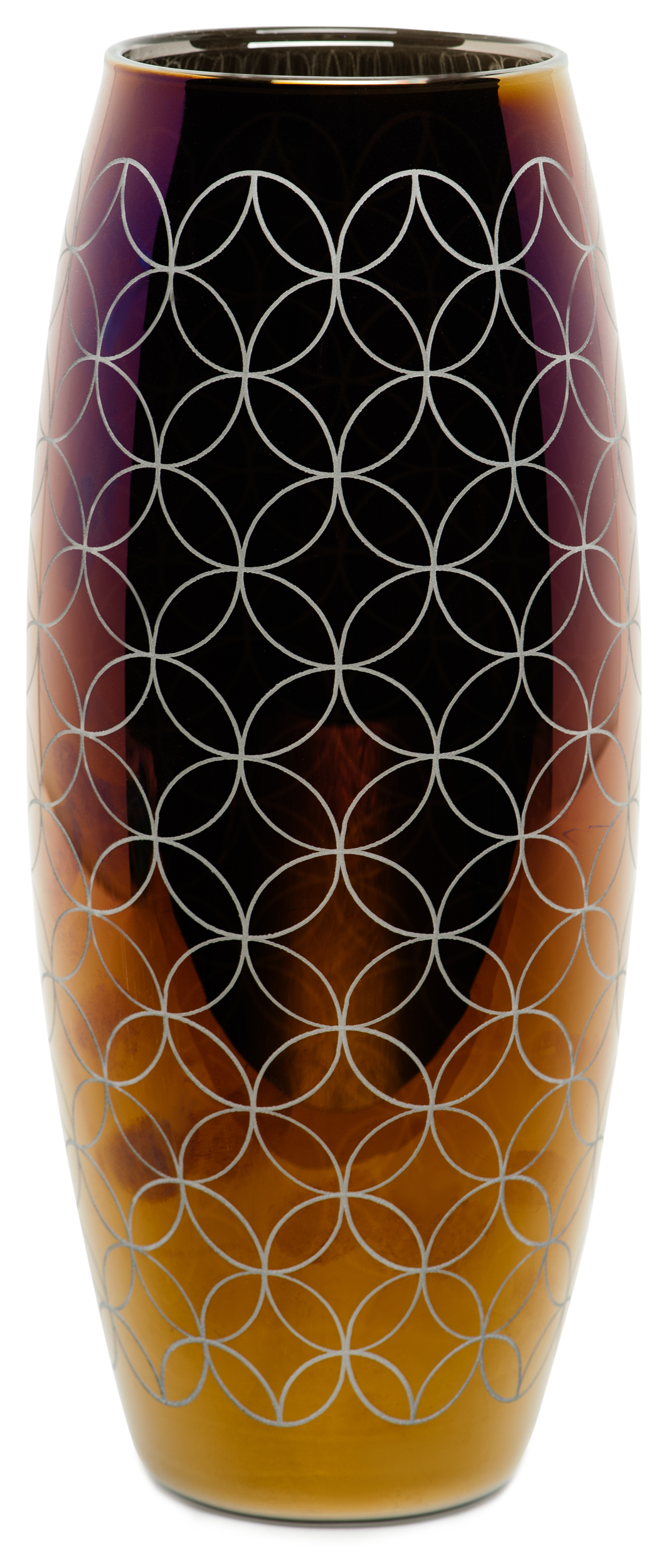 Изображение товара Ваза стеклянная GLASSSTAR коричневая фуксия с рисунком 10x26 см