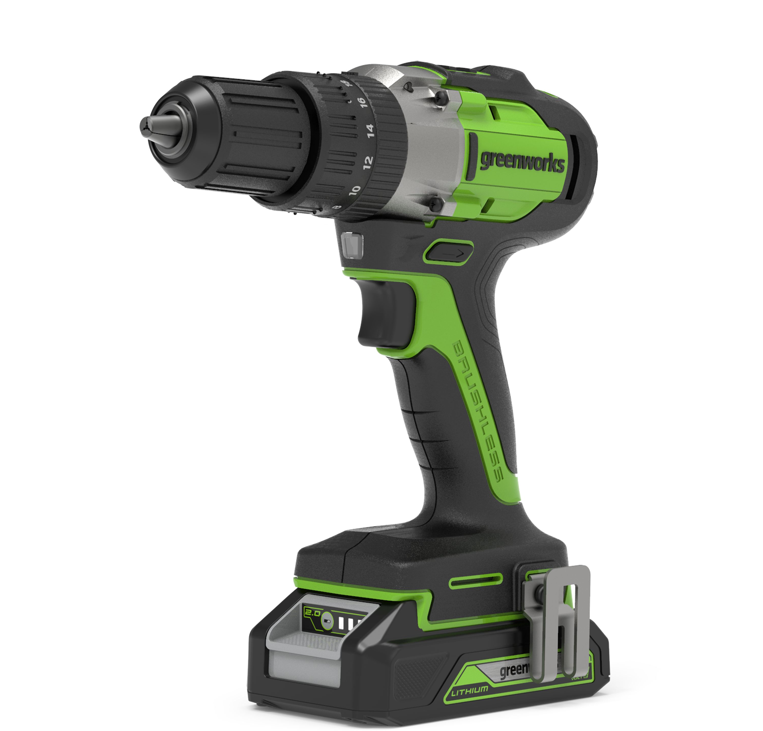 Изображение товара Аккумуляторная дрель-шуруповерт Greenworks GD24DD60 с бесщеточным двигателем