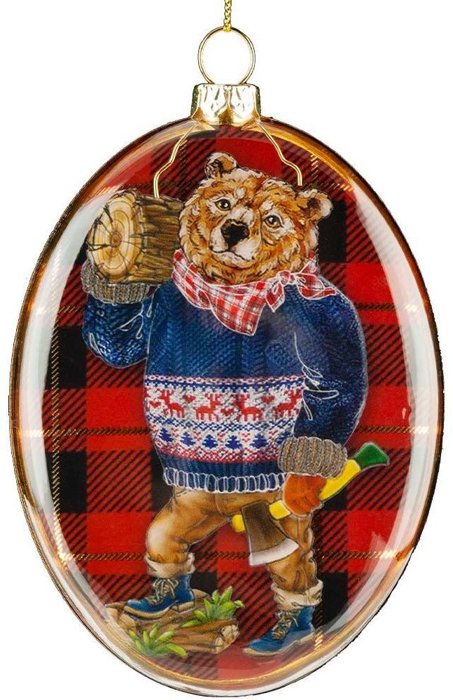 Изображение товара Ёлочная игрушка Медведь-хипстер медальон стекло 12 см яркое украшение Нового года