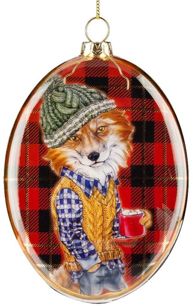 Изображение товара Ёлочная игрушка Лис-хипстер медальон стекло 12 см яркое новогоднее украшение
