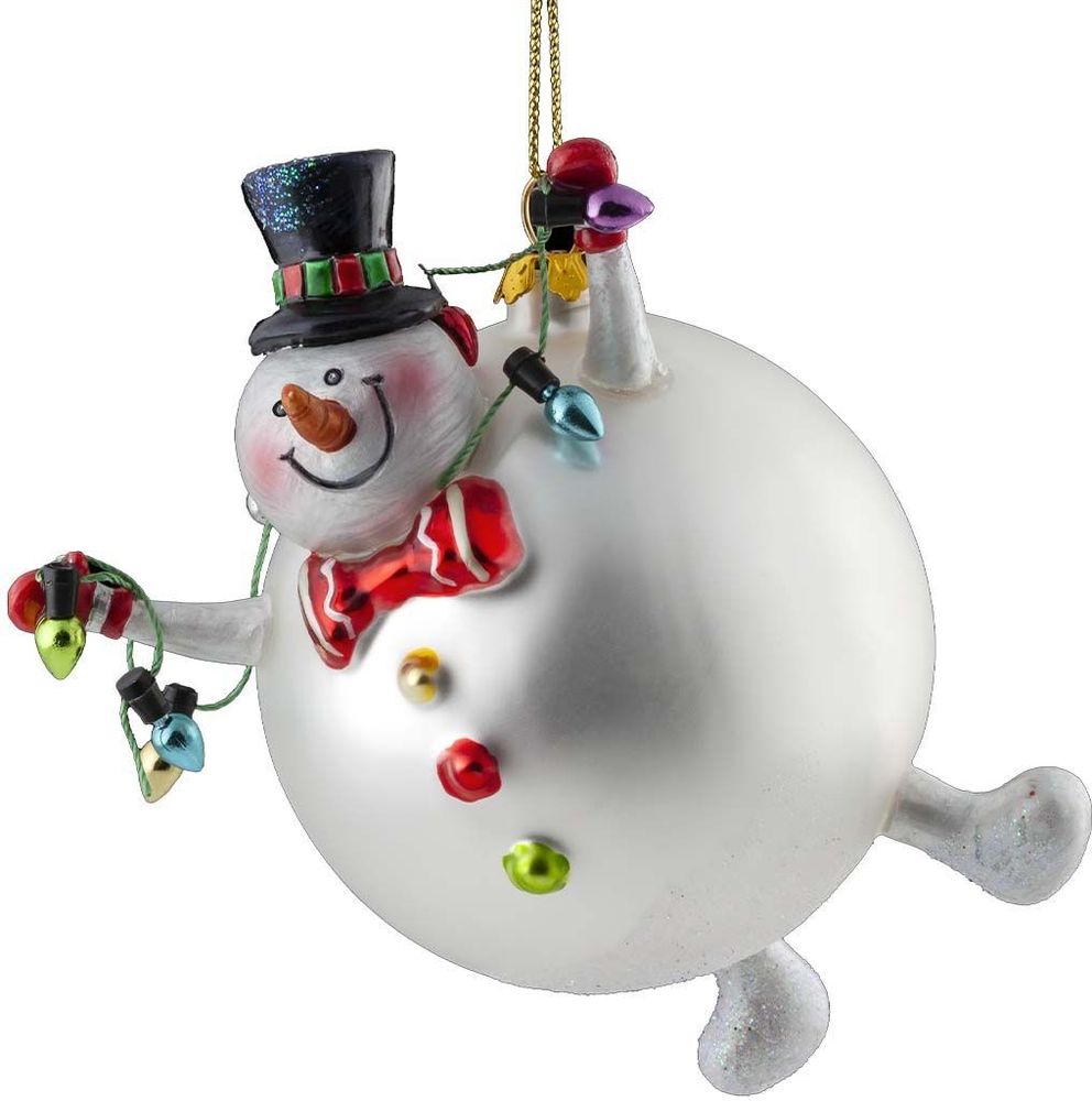 Изображение товара Ёлочная игрушка Снеговик из стекла 11 см для новогоднего декора