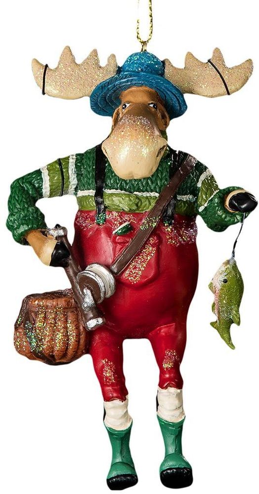 Изображение товара Ёлочная игрушка Лось-рыбак 11 см яркое новогоднее украшение для елки