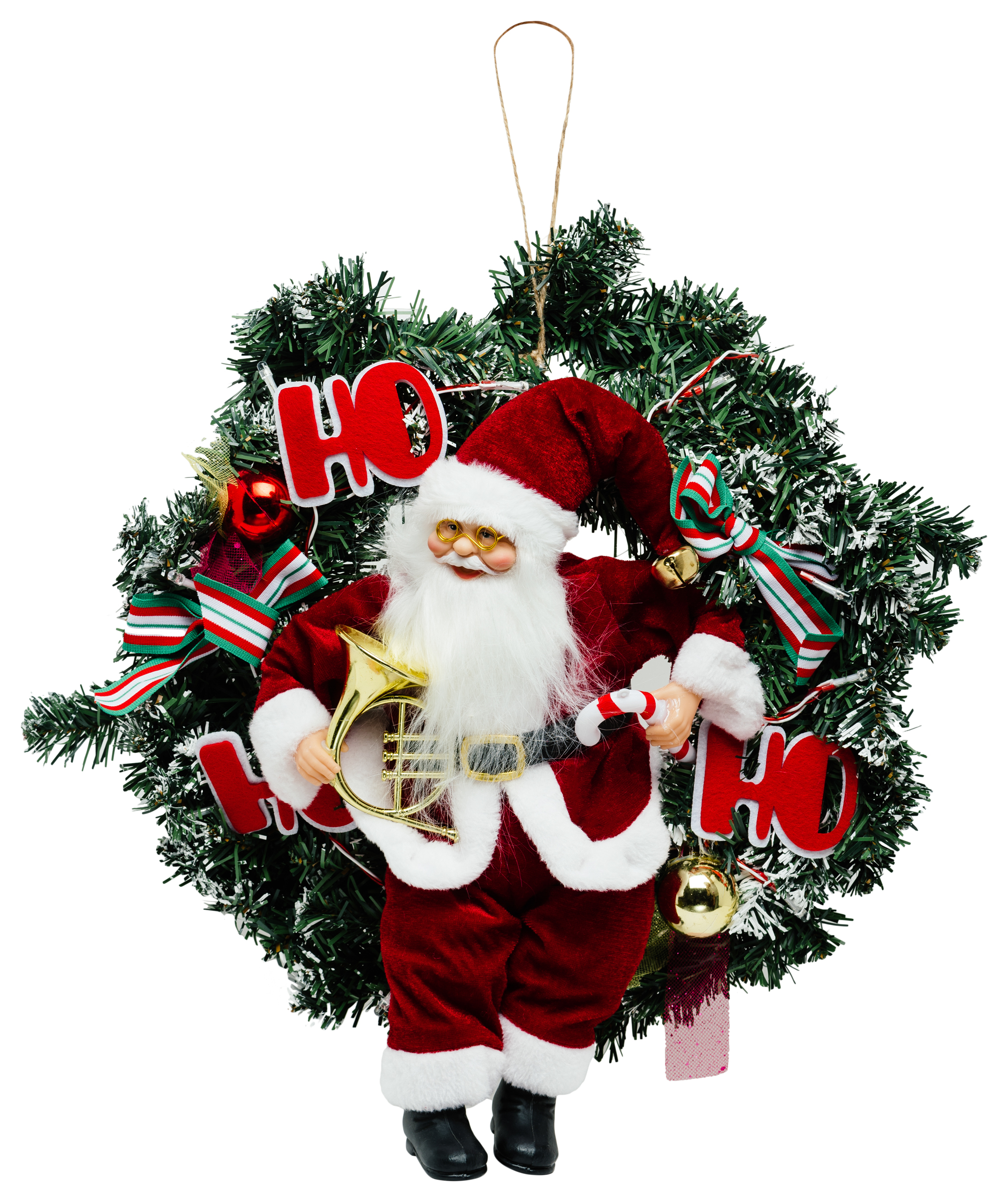 Изображение товара Фигура Дед Мороз на венке из ПВХ и пластика 40х40 см для новогоднего декора