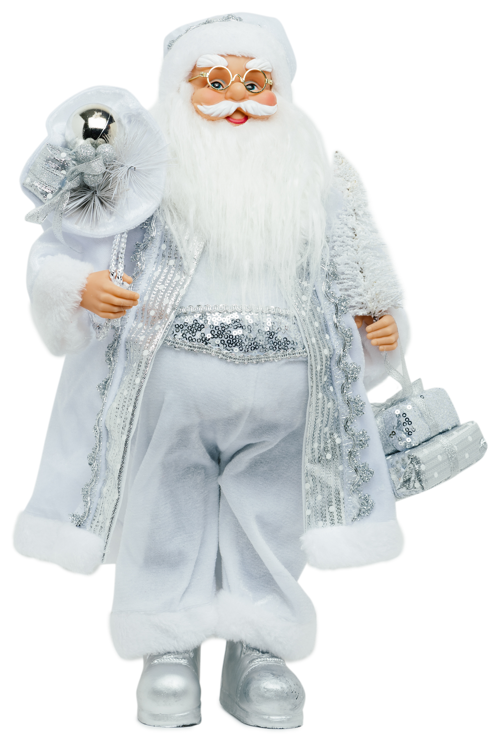 Изображение товара Игрушка Дед Мороз в серебряной шубе 53 см для интерьера
