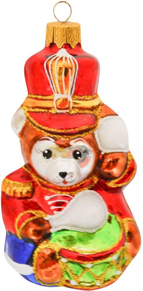 Изображение товара Ёлочная игрушка Медведь-солдат из стекла 11 см яркое праздничное украшение