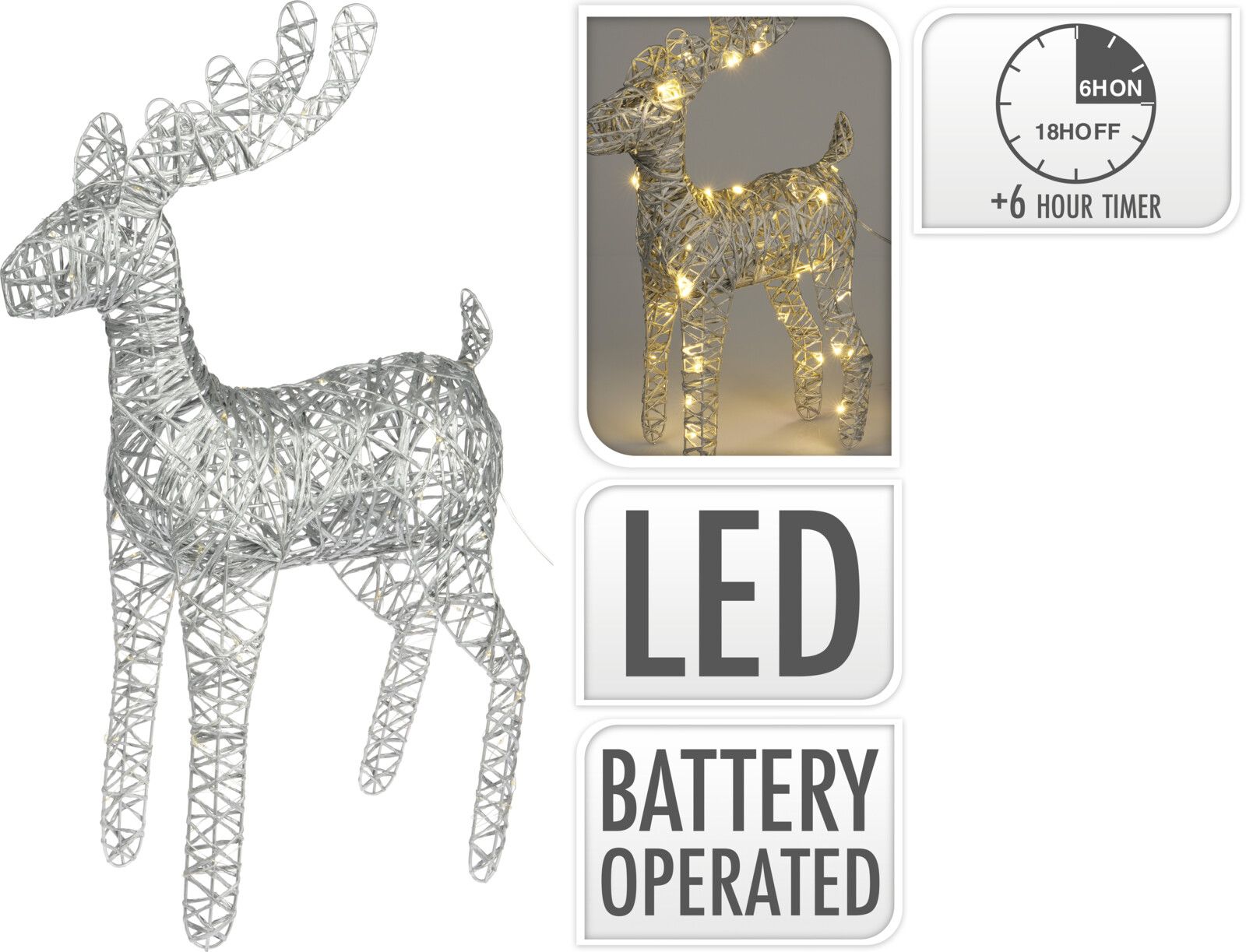 Изображение товара Световая композиция олень LED 60 см серебро