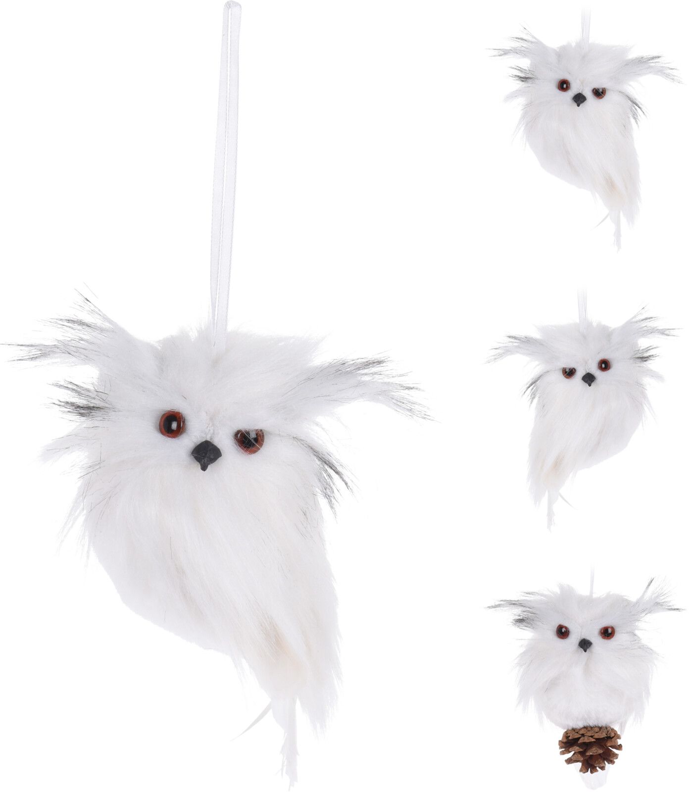 Изображение товара Ёлочная игрушка сова белый 9х10 см - праздничное украшение для елки