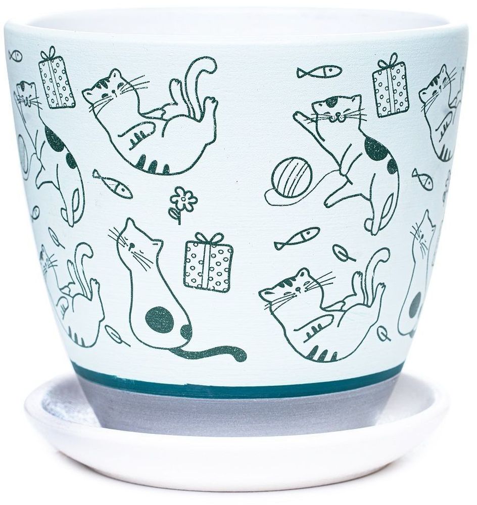 Изображение товара Горшок керамический Коты зеленый D12H11