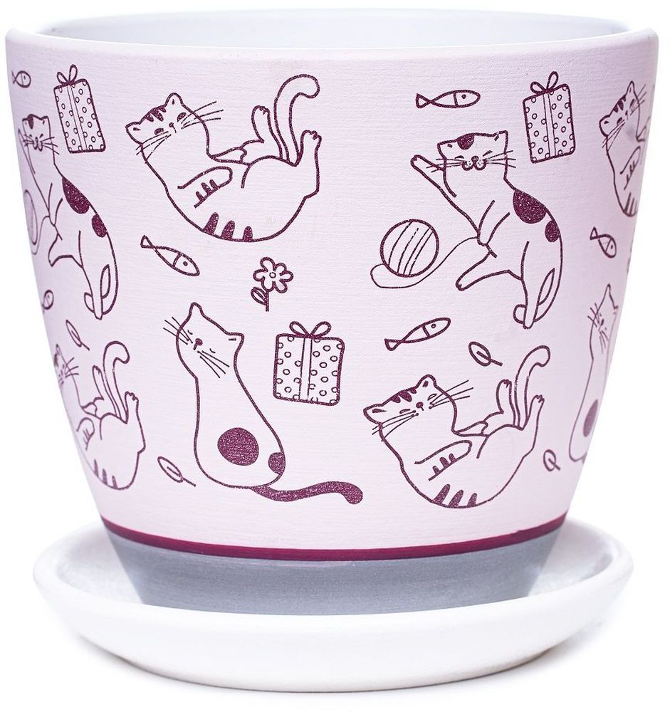 Изображение товара Керамический горшок Коты розовый D18H15 для комнатных растений